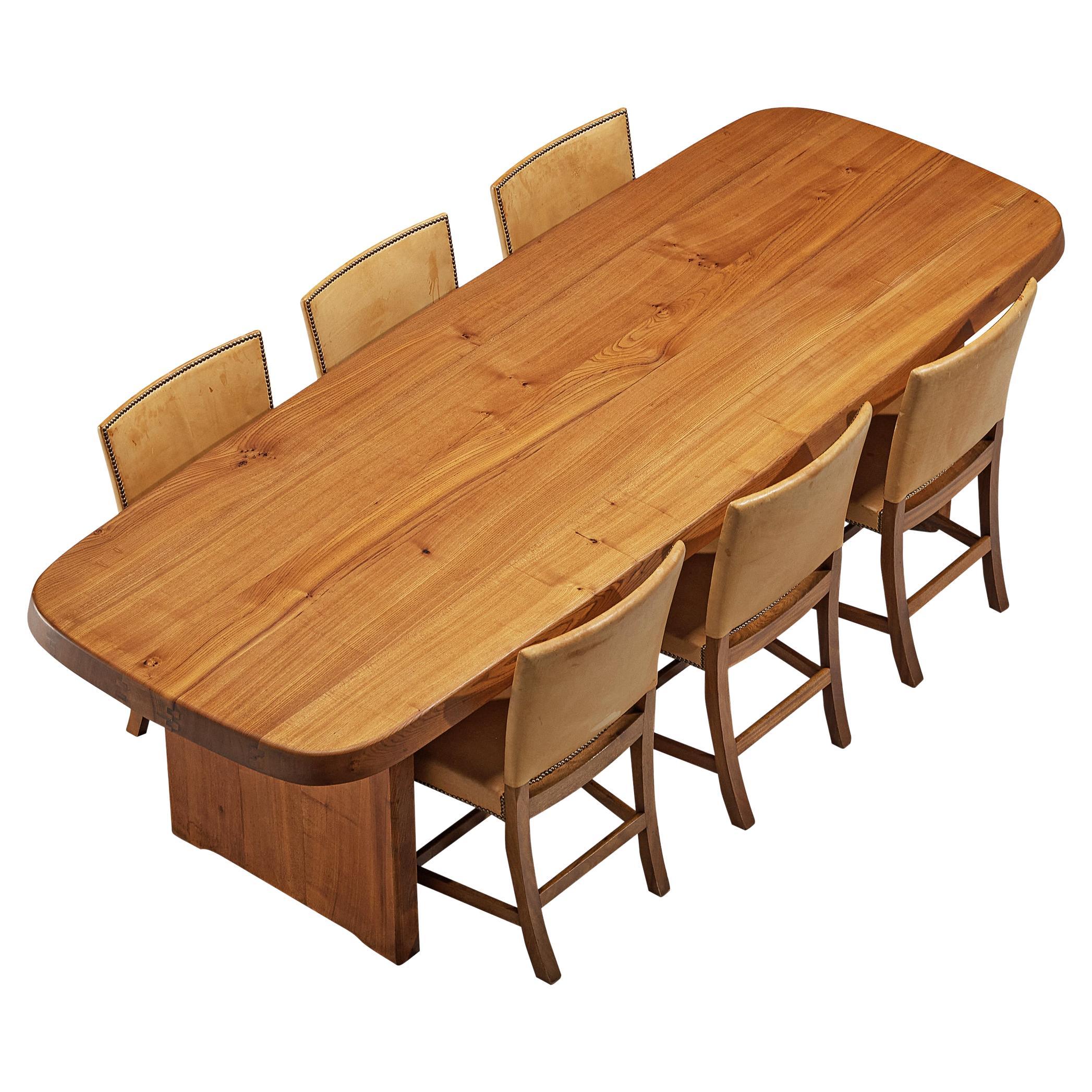 Early Pierre Chapo T20A Dining Table with Set of Six Kaare Klint 'Red Chairs'