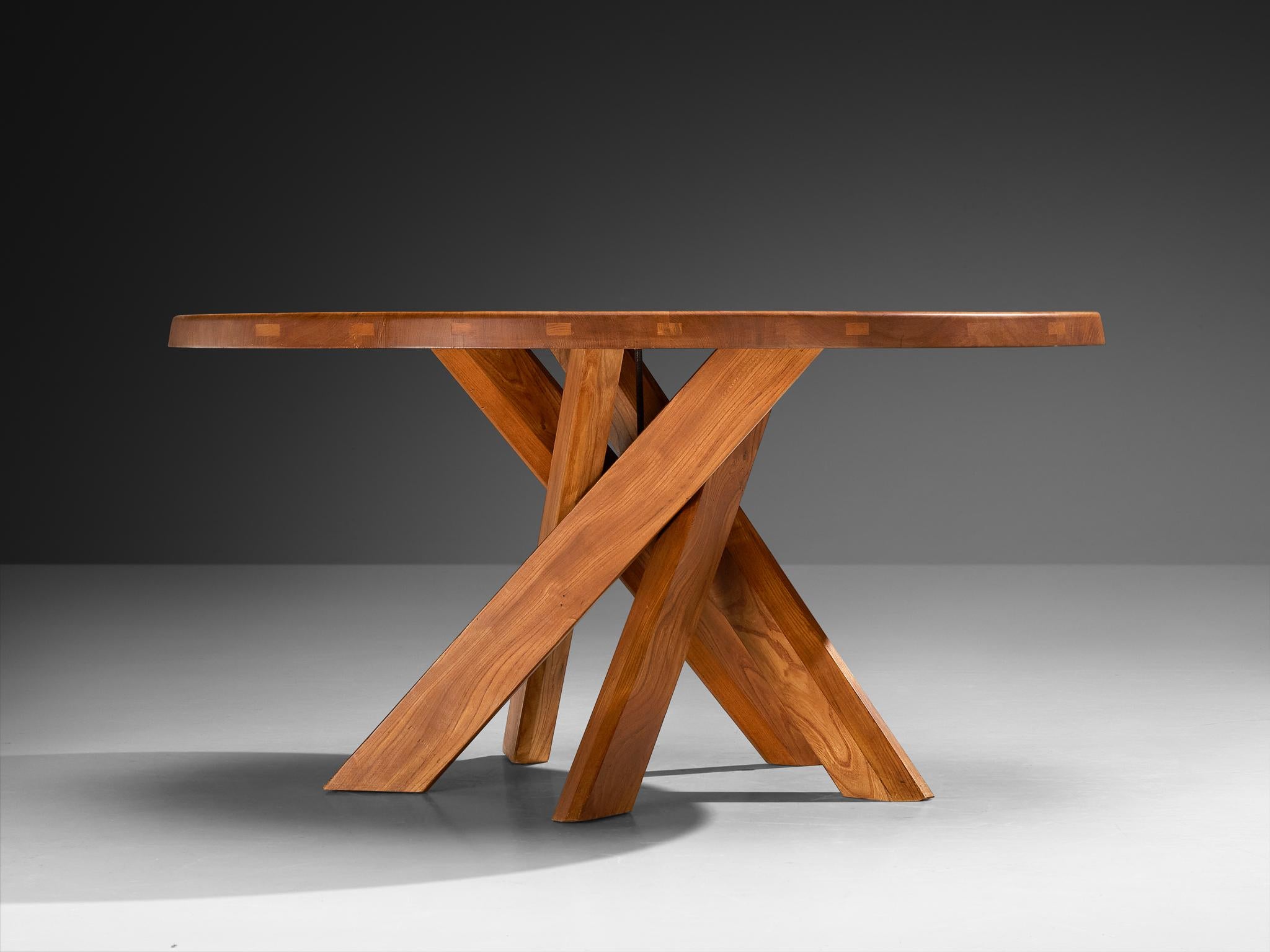 French Pierre Chapo 'T21 D' Dining Table in Solid Elm For Sale