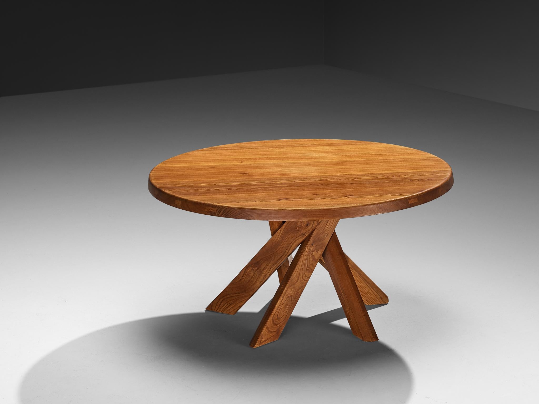 Pierre Chapo 'T21 D' Dining Table in Solid Elm For Sale 1
