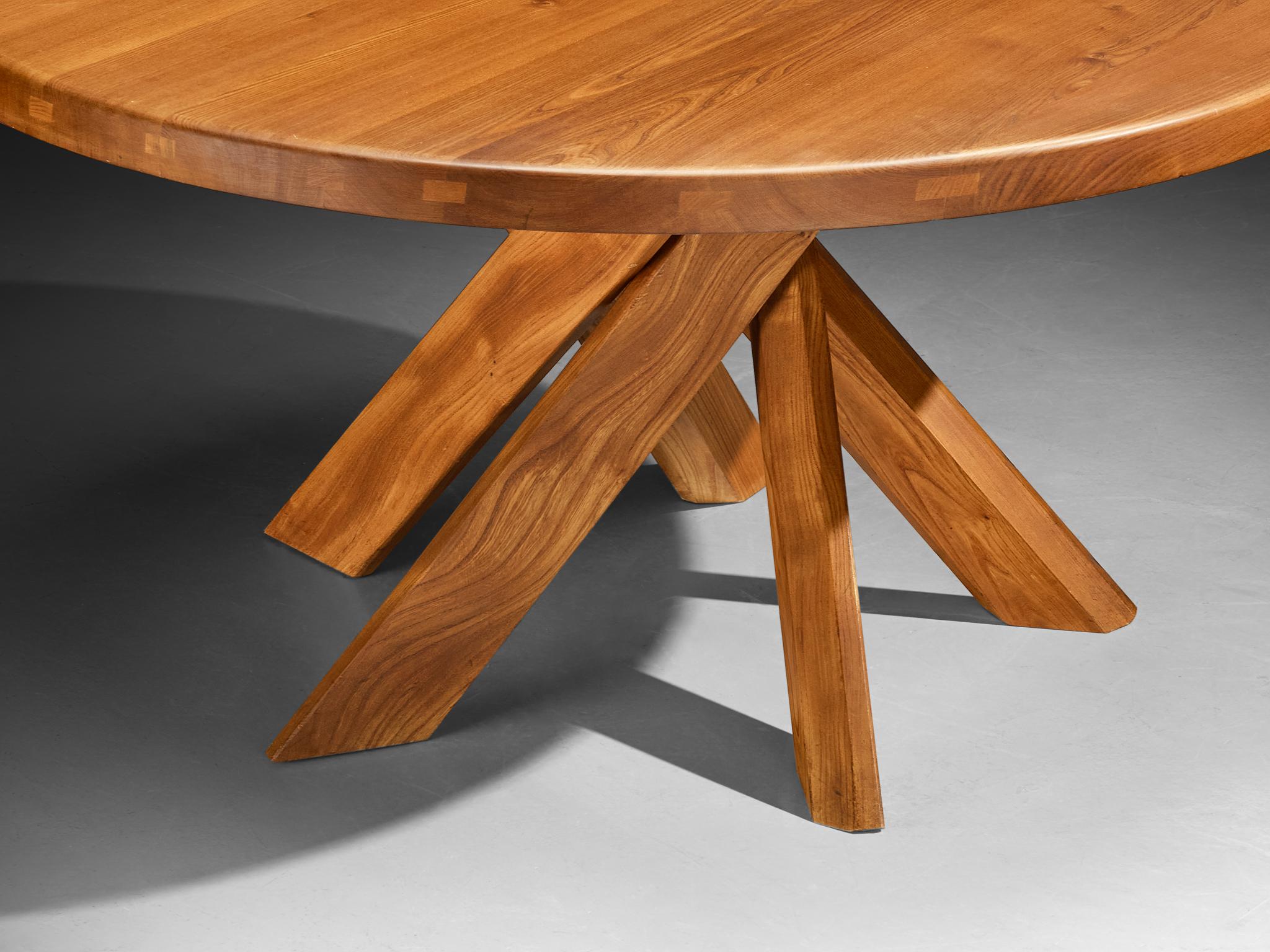 Pierre Chapo 'T21 D' Dining Table in Solid Elm For Sale 3