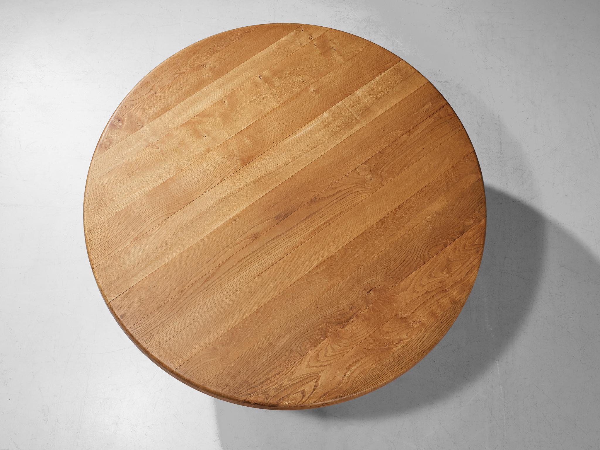 Mid-Century Modern Table de salle à manger T21 de Pierre Chapo en orme massif, diamètre 1 M60