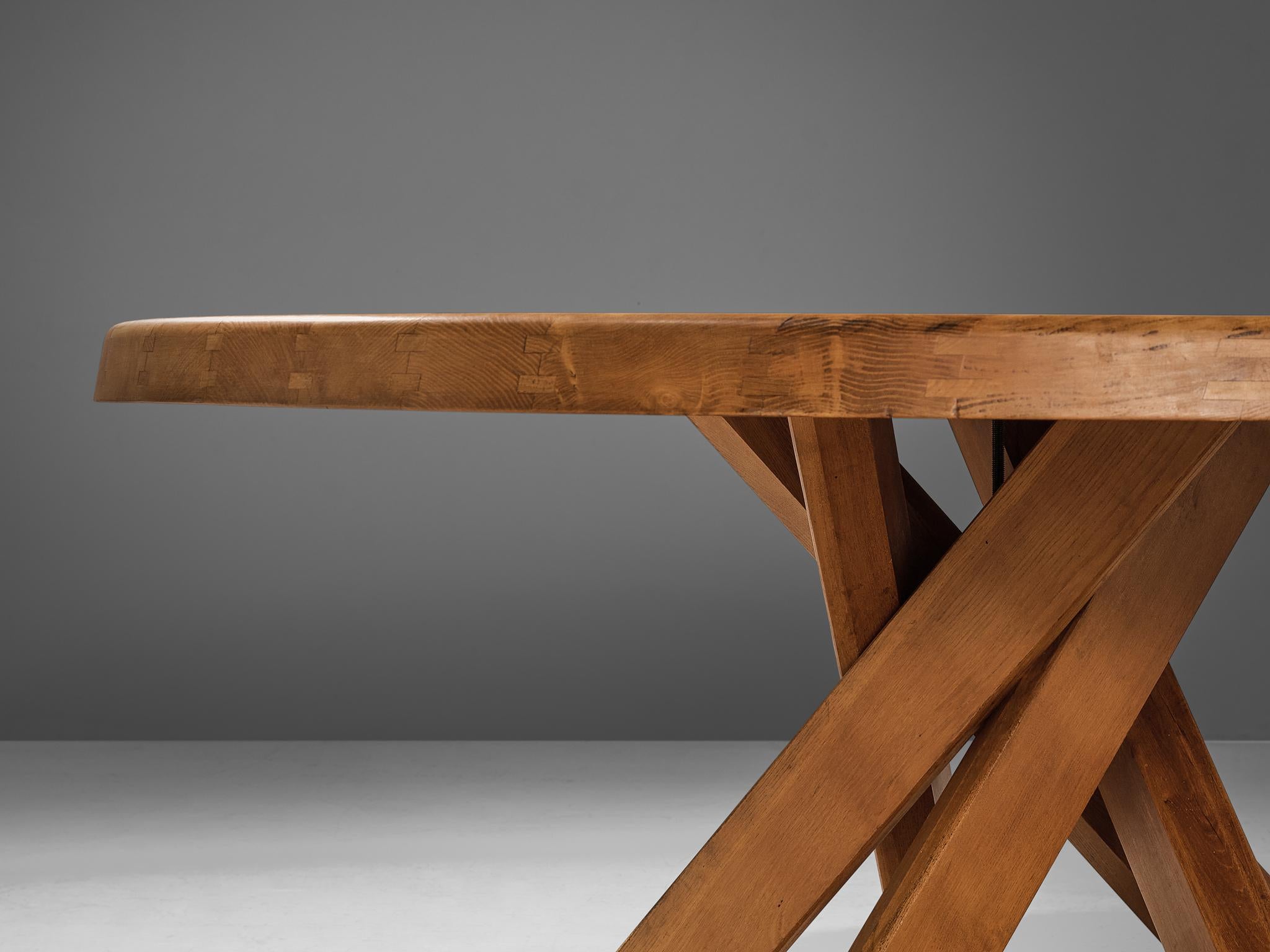 French Pierre Chapo 'T21' Dining Table in Solid Elm, 1M60 diameter