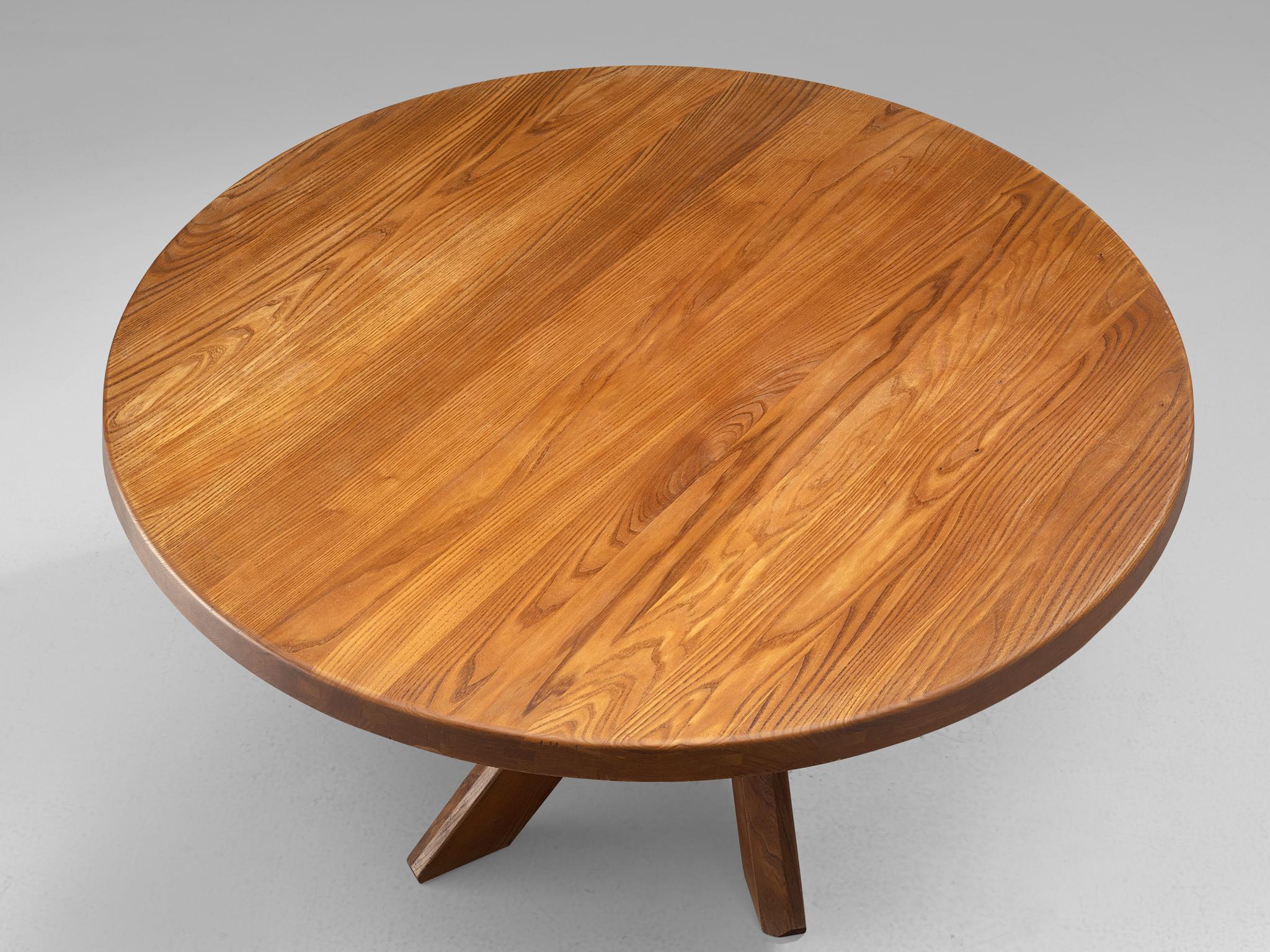 Pierre Chapo T21 Dining Table in Solid Elm In Good Condition In Waalwijk, NL