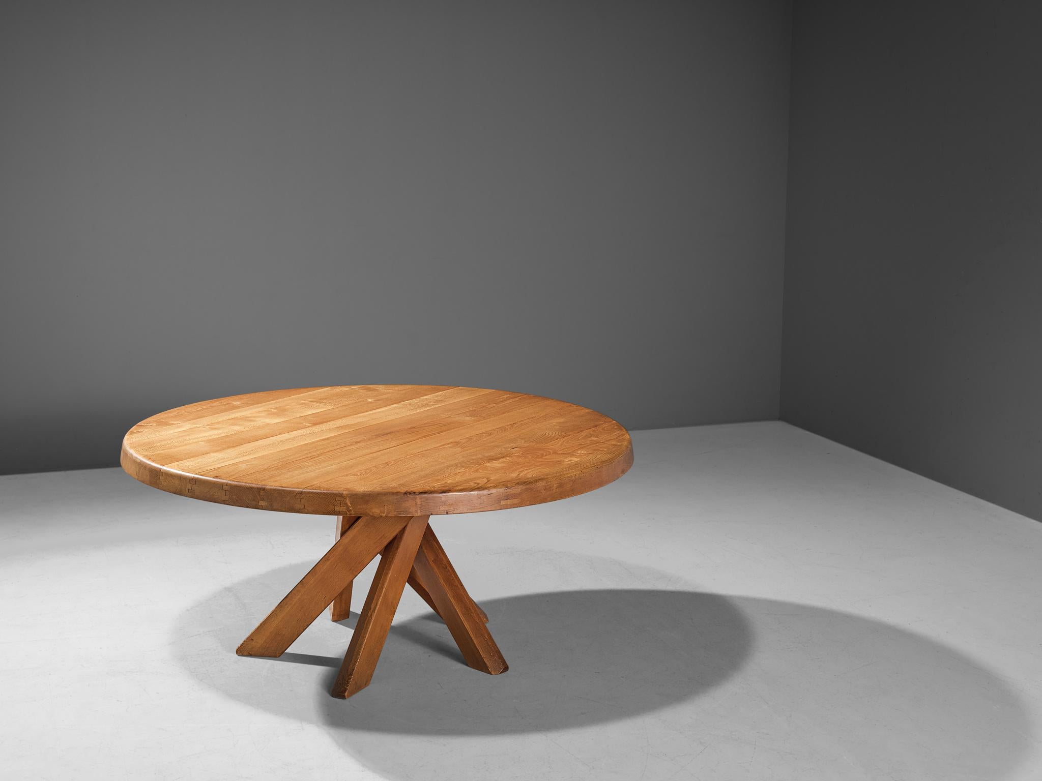 Orme Table de salle à manger T21 de Pierre Chapo en orme massif, diamètre 1 M60