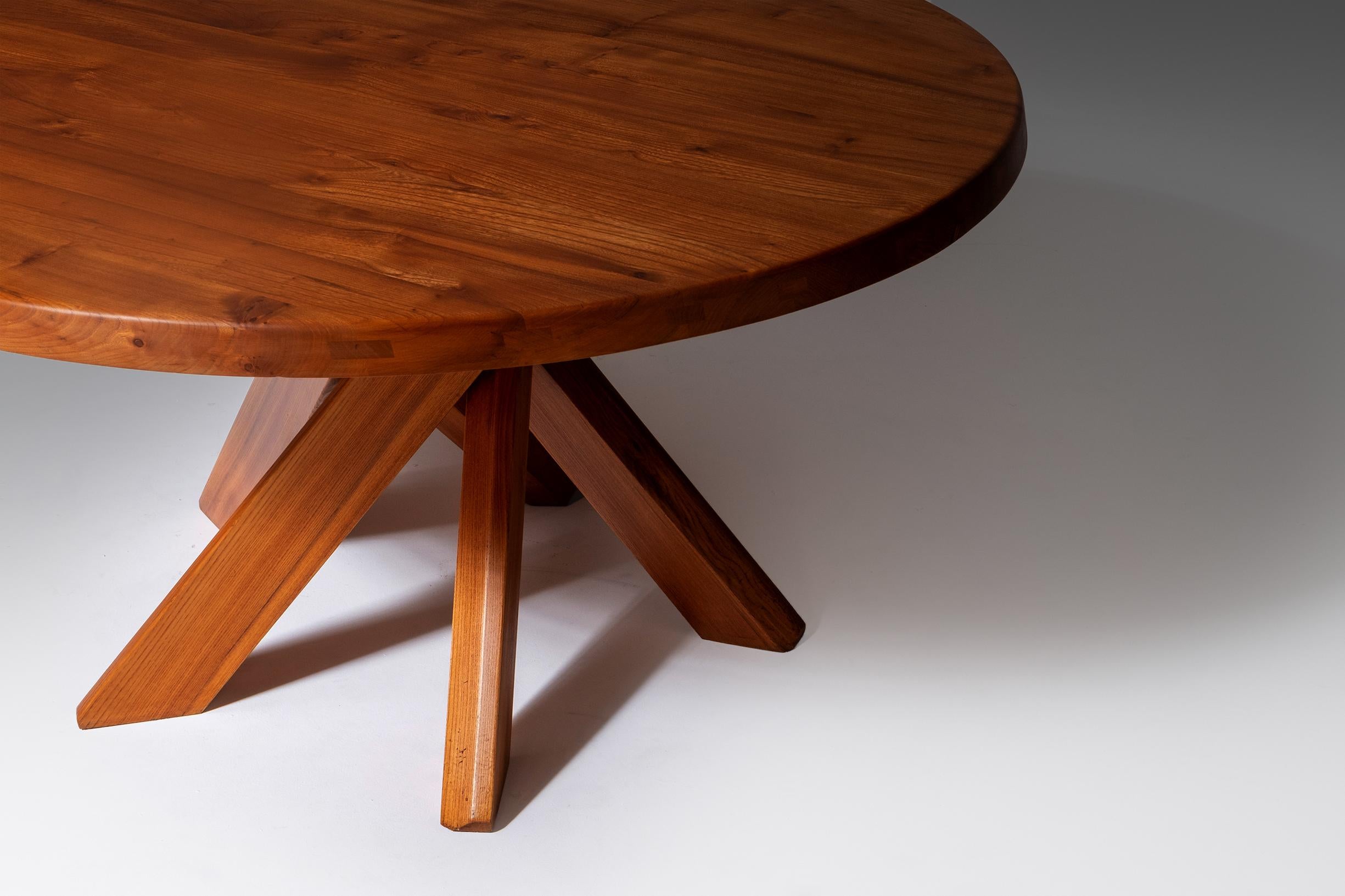 Mid-Century Modern Pierre Chapo T21D Round Dining Table in Solid Elm