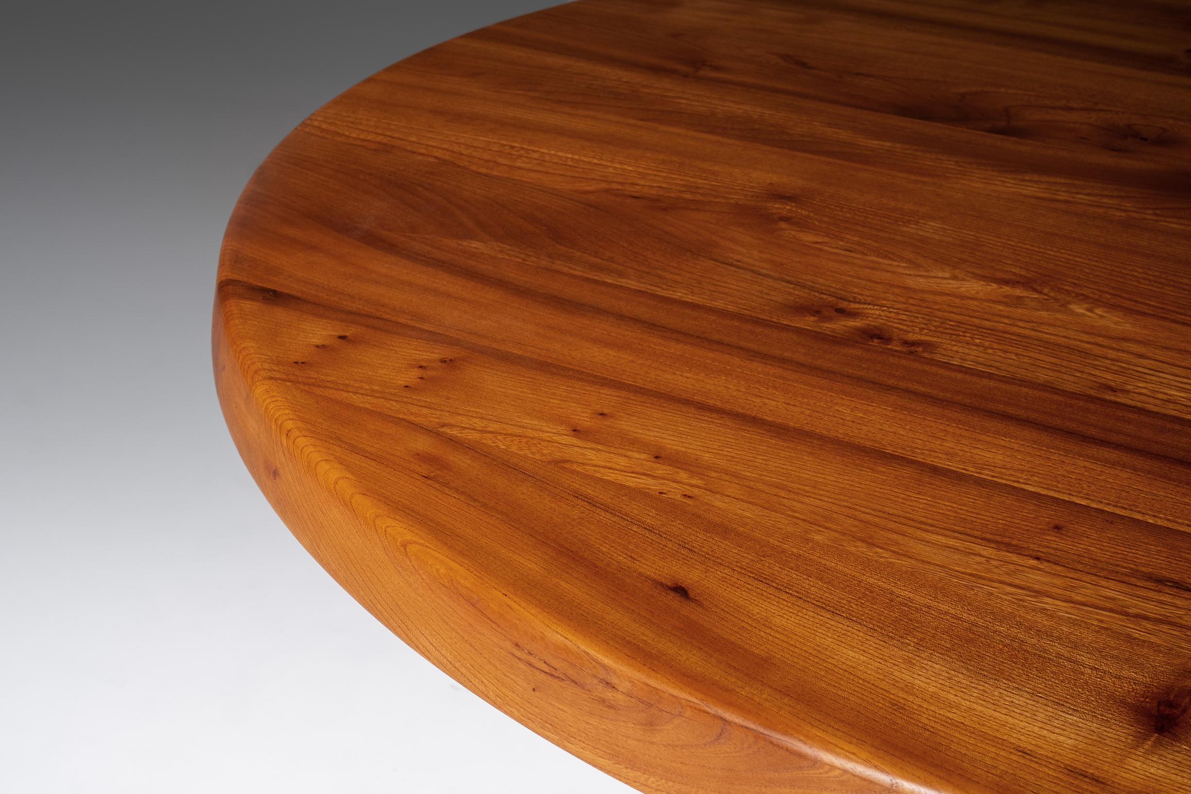 French Pierre Chapo T21D Round Dining Table in Solid Elm