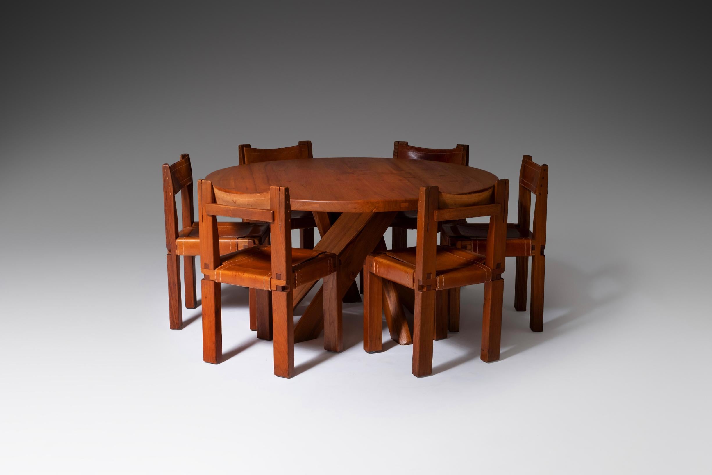 Pierre Chapo T21D Round Dining Table in Solid Elm 3