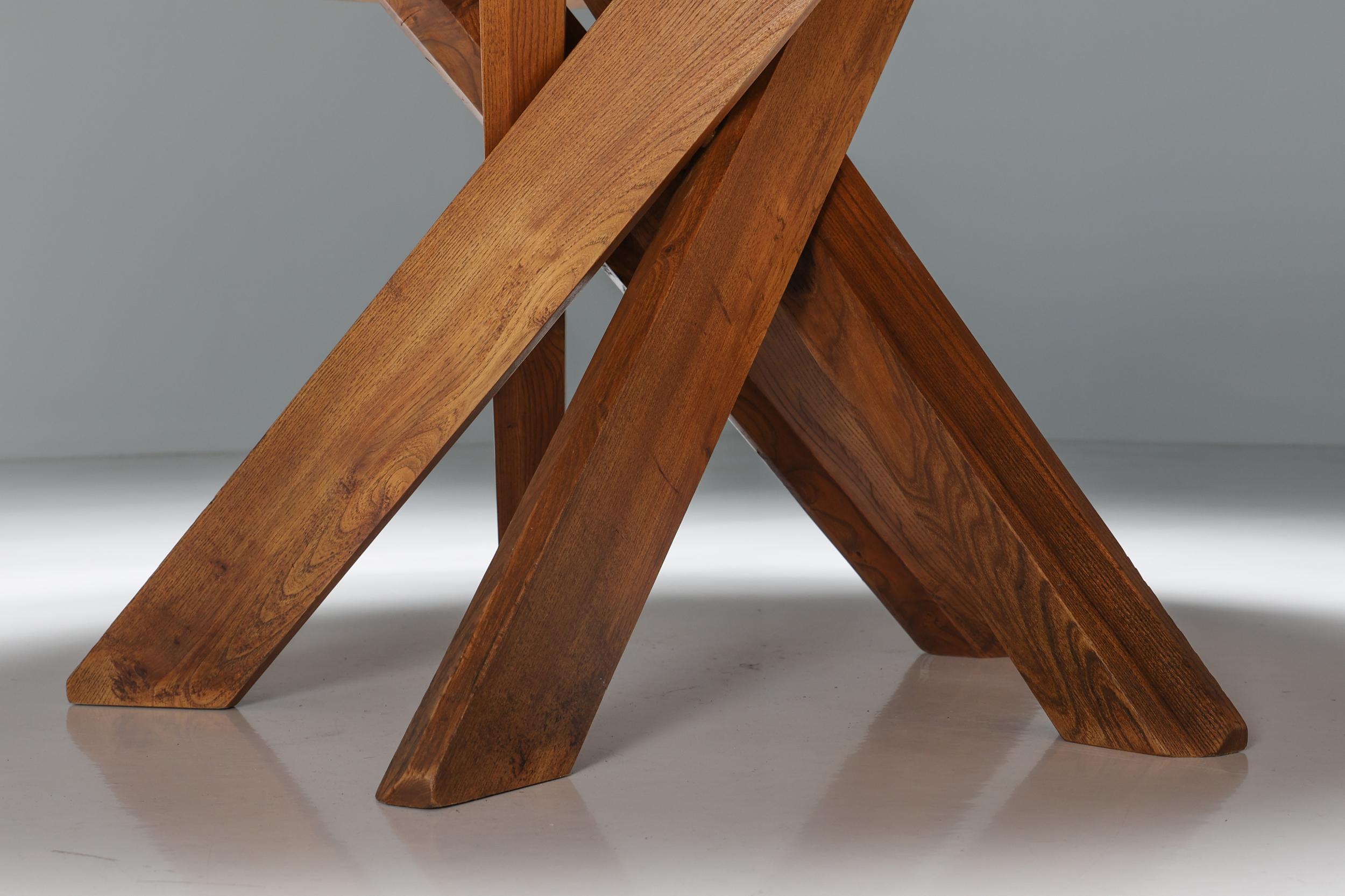 Pierre Chapo 'T21' Round Dining Table in Solid Elm, France, 1973 For Sale 4