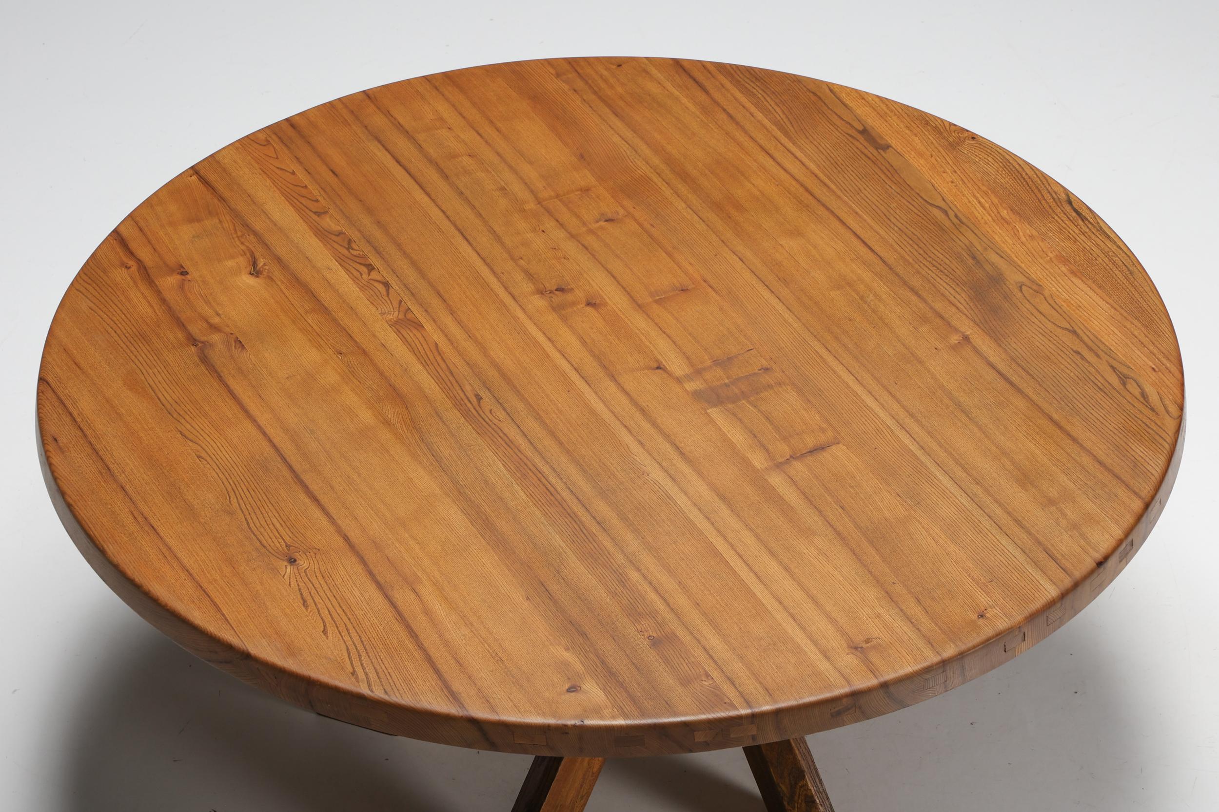 Pierre Chapo 'T21' Round Dining Table in Solid Elm, France, 1973 For Sale 5