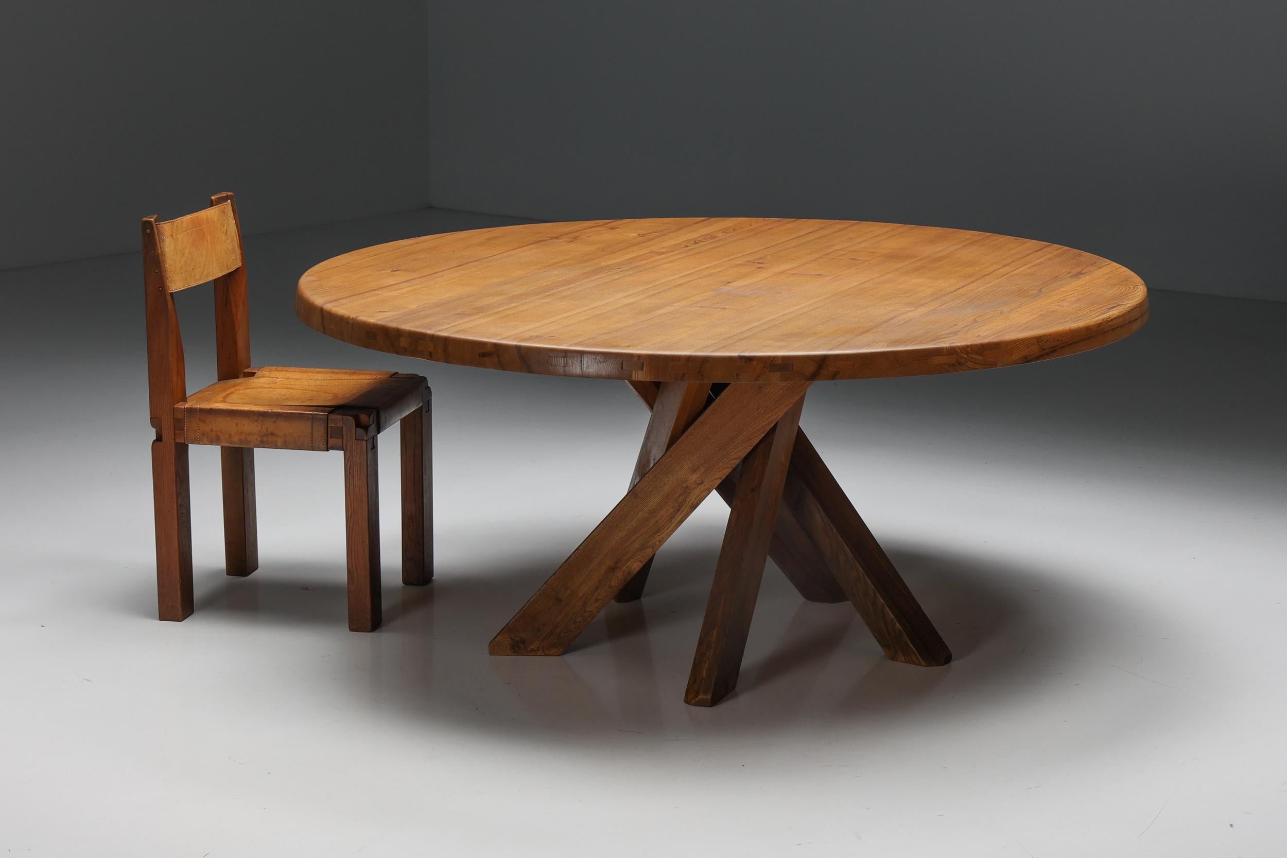 Mid-Century Modern Pierre Chapo 'T21' Round Dining Table in Solid Elm, France, 1973 For Sale