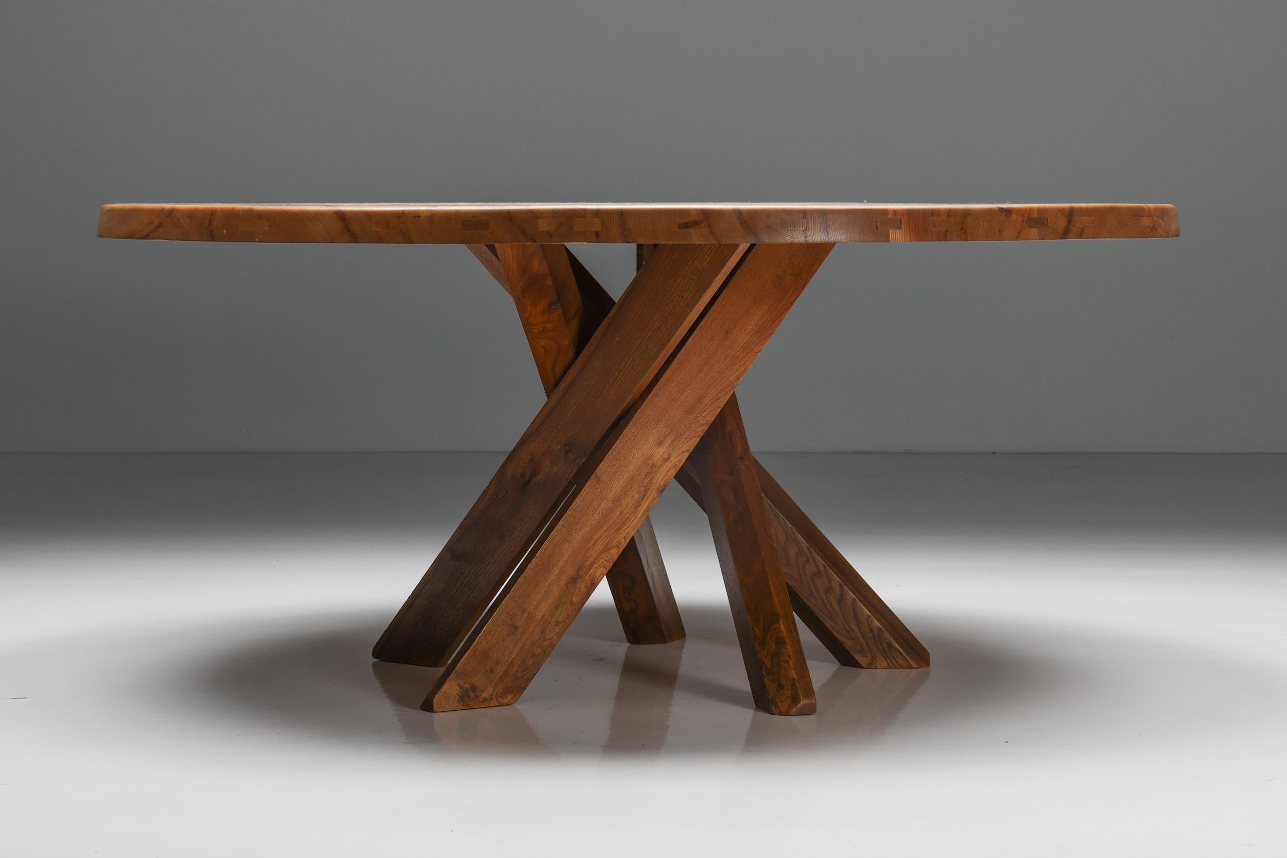 French Pierre Chapo 'T21' Round Dining Table in Solid Elm, France, 1973 For Sale