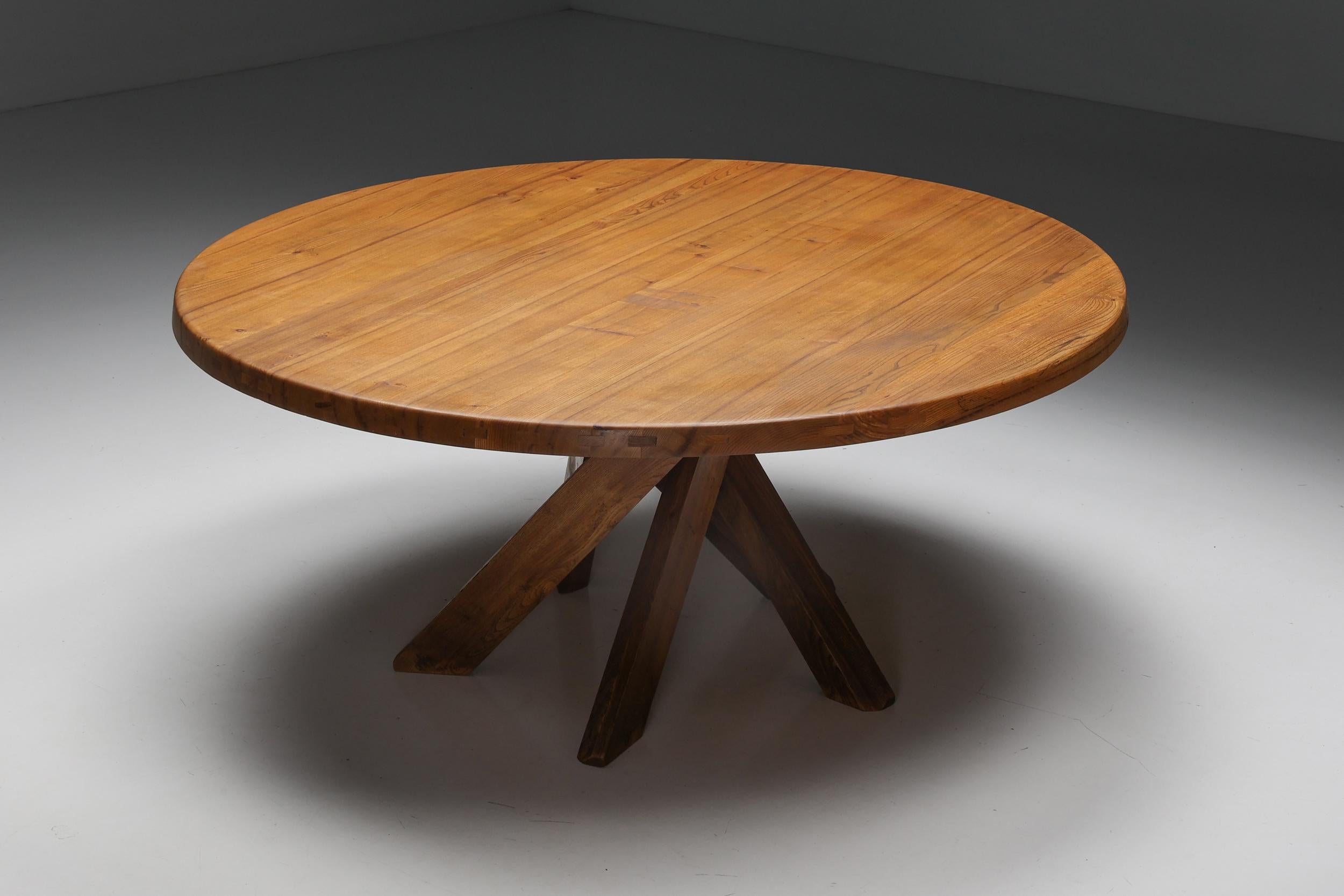 Late 20th Century Pierre Chapo 'T21' Round Dining Table in Solid Elm, France, 1973 For Sale