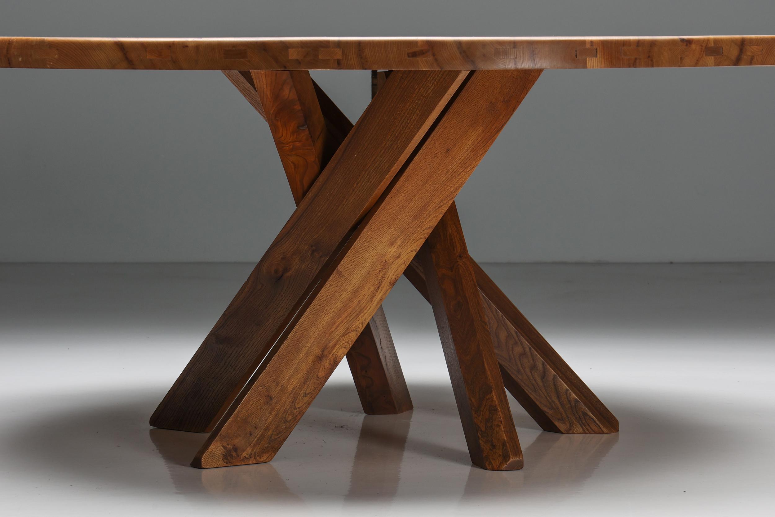 Pierre Chapo 'T21' Round Dining Table in Solid Elm, France, 1973 For Sale 1