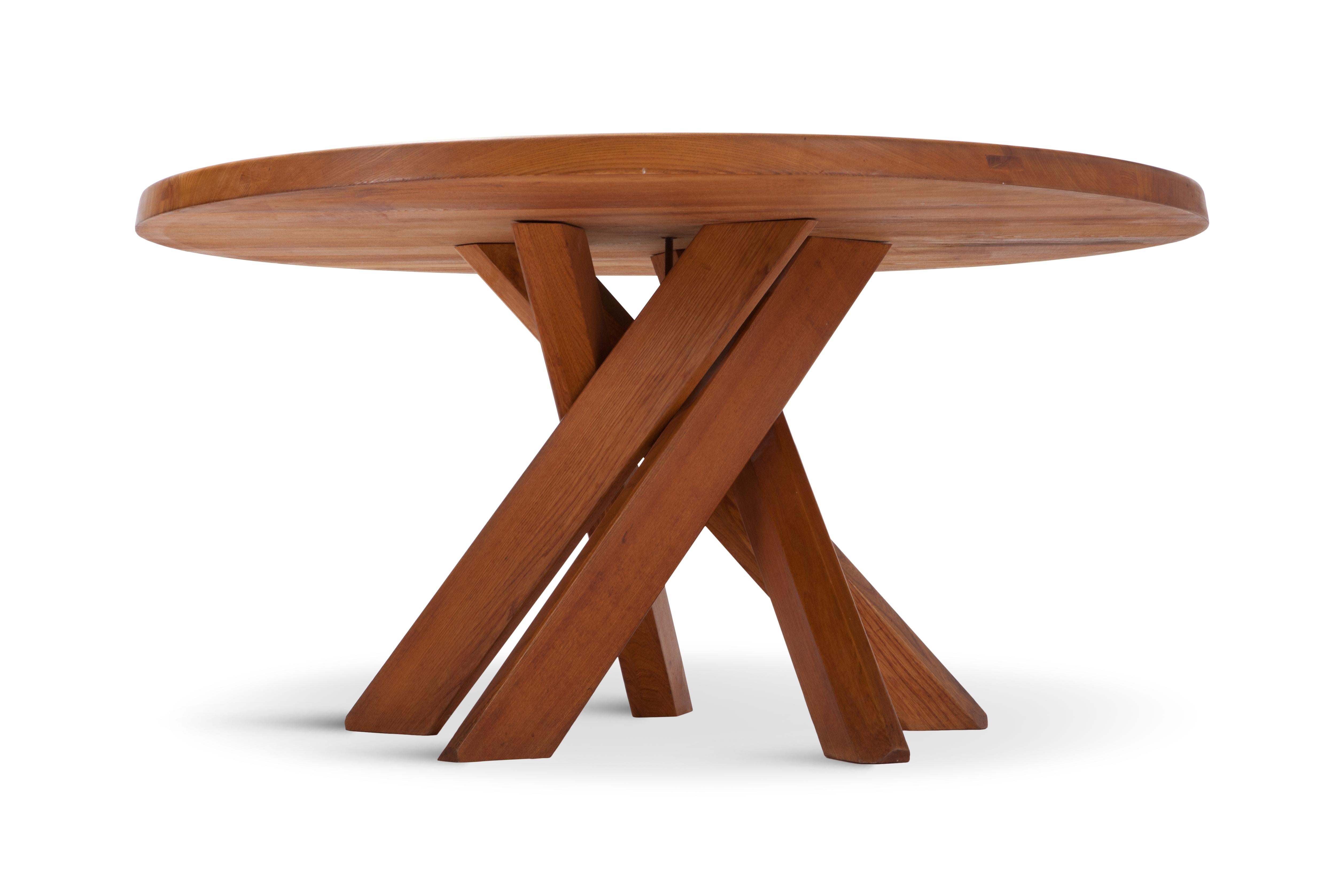 Pierre Chapo T21 Round Dining Table in Solid French Elm, France, 1960s In Excellent Condition In Antwerp, BE