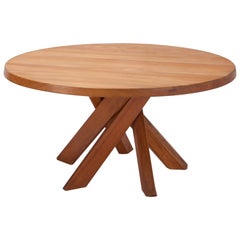 Pierre Chapo T21 Round Dining Table in Solid French Elm, France, 1960s