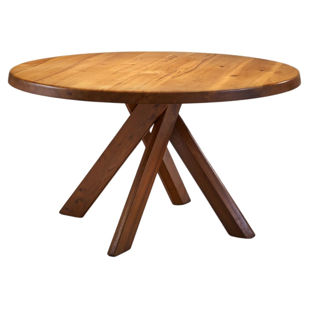 Pierre Chapo Mesa de comedor "T21B" en olmo macizo, Francia Años 70