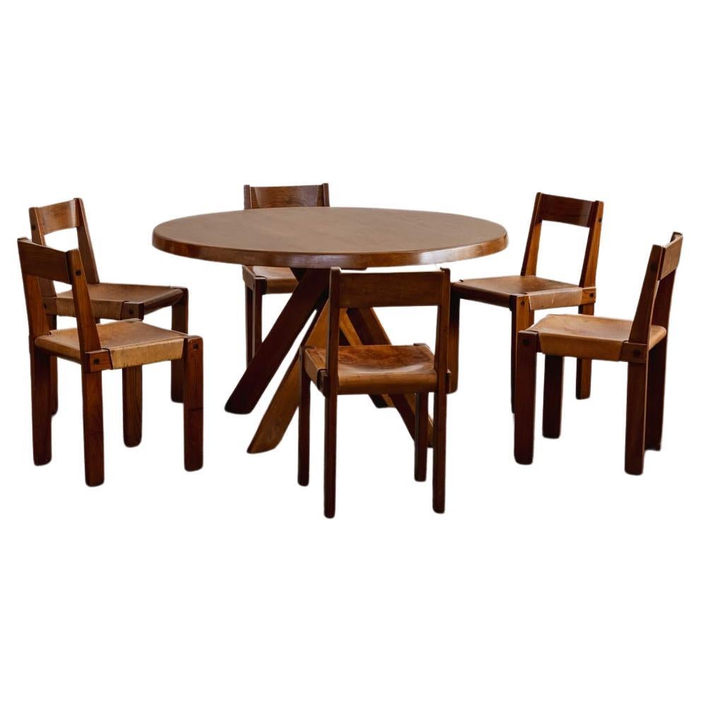 Pierre Chapo T21B "Sfax" Table 
"S24" Chairs, 1970s, Set of 7 For Sale