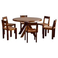 Pierre Chapo T21B "Sfax" Table 
"S24" Chairs, 1970s, Set of 7