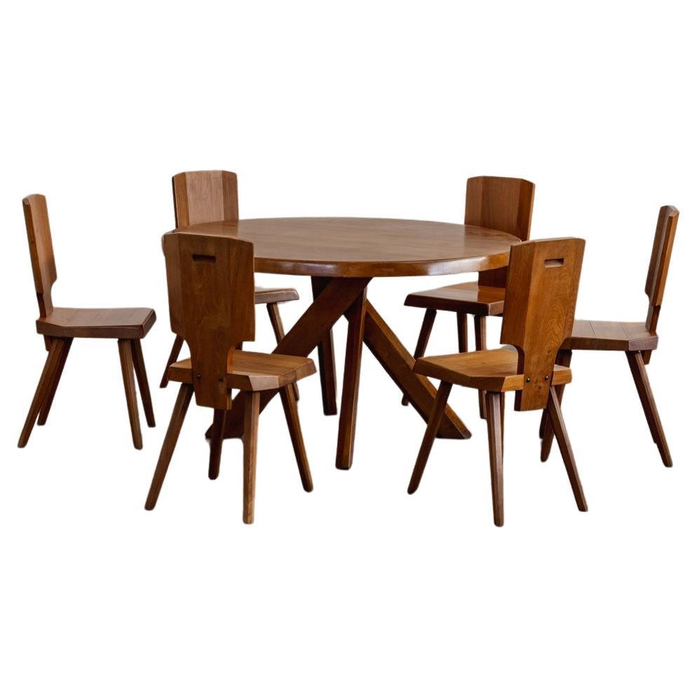 Pierre Chapo T21B "Sfax" Table & "S28" Chairs 1973, Set of 7