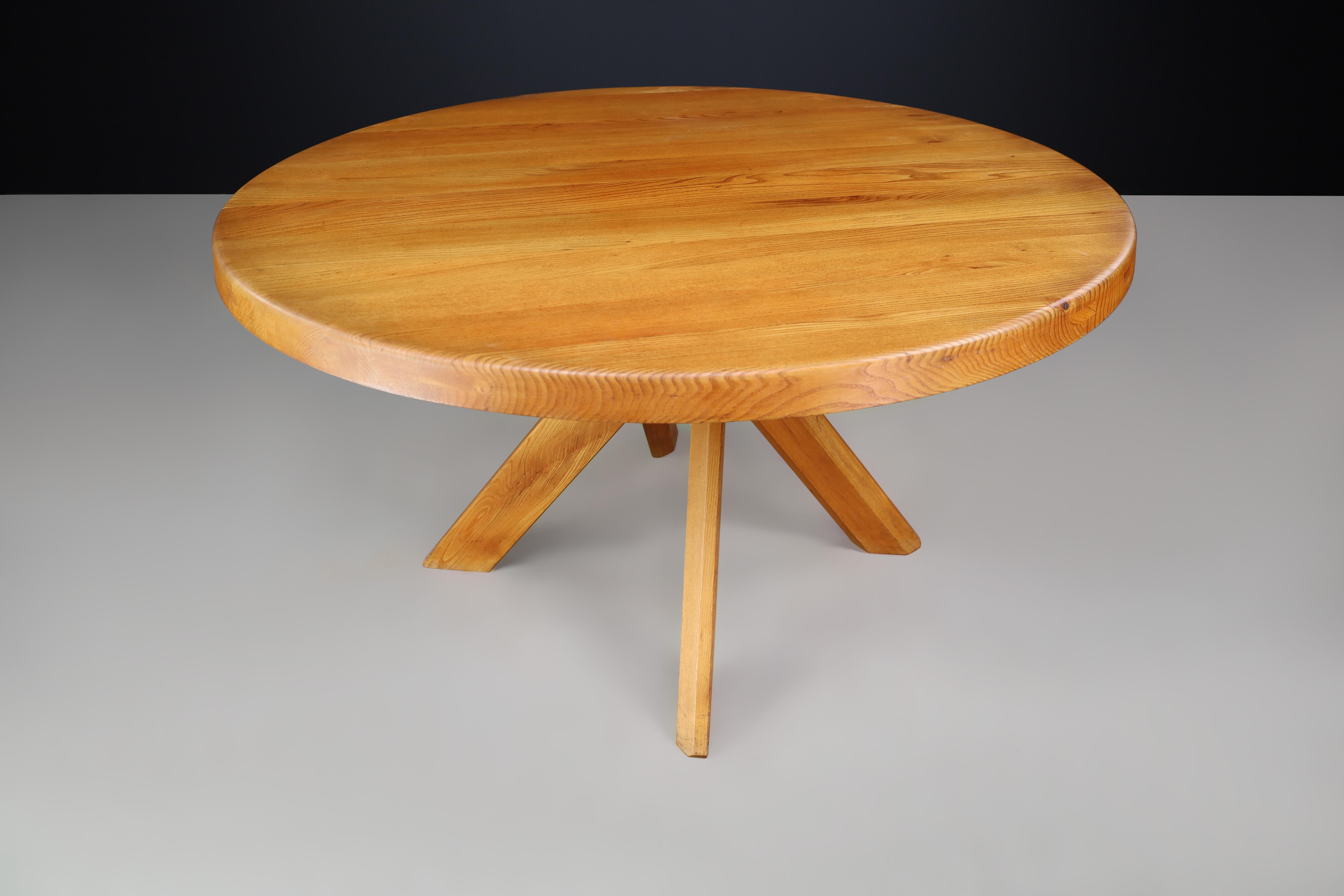 Mid-20th Century Pierre Chapo 'T21C' Sfax Round Dining Table made of Solid Elm, France 1969