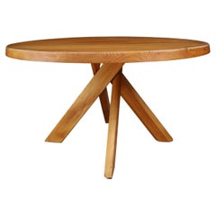 Retro Pierre Chapo 'T21C' Sfax Round Dining Table made of Solid Elm, France 1969