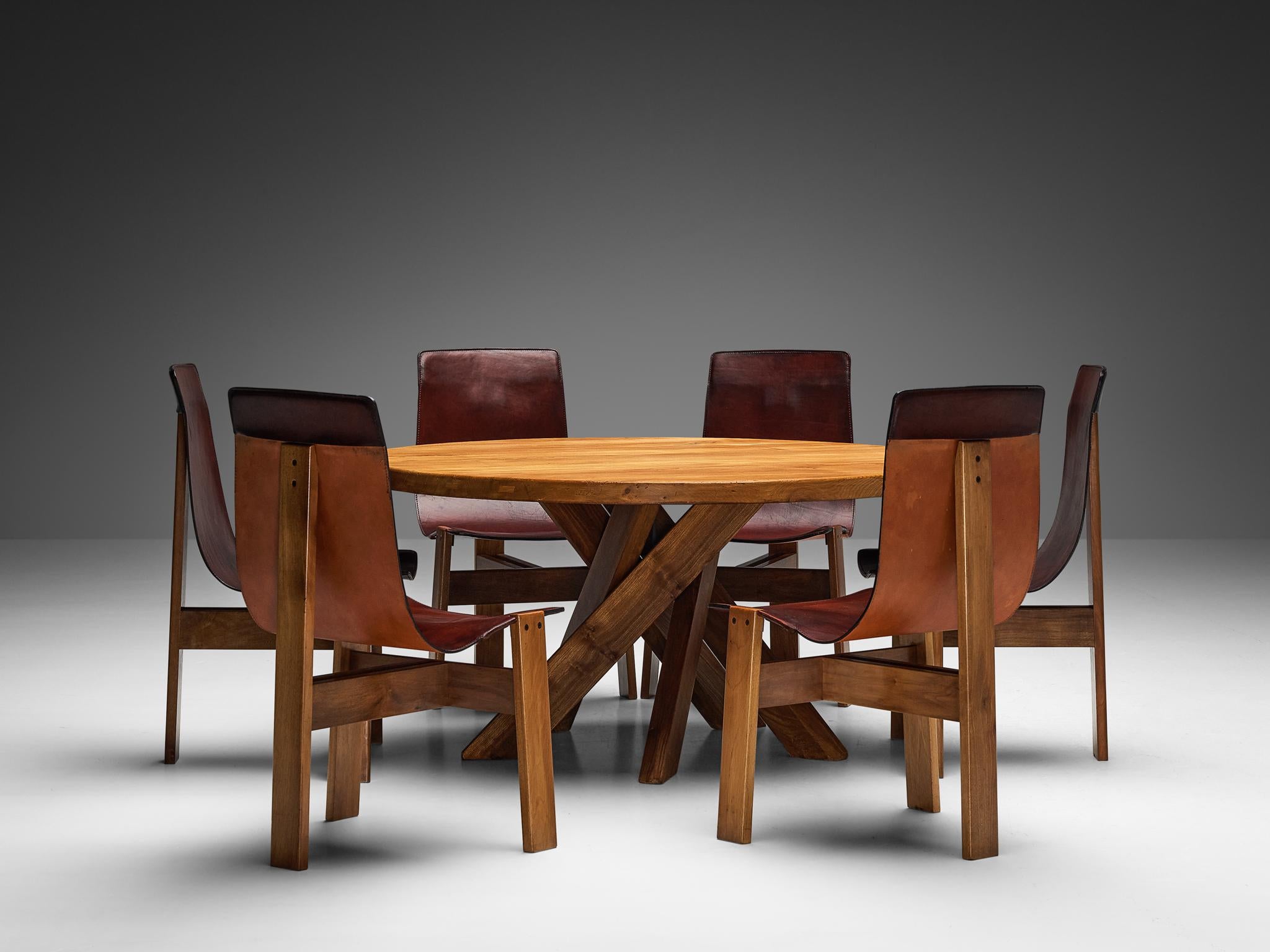 Mid-Century Modern Pierre Chapo 'T21D' Dining Table & Angelo Mangiarotti Set of 'Tre 3' Chairs  For Sale