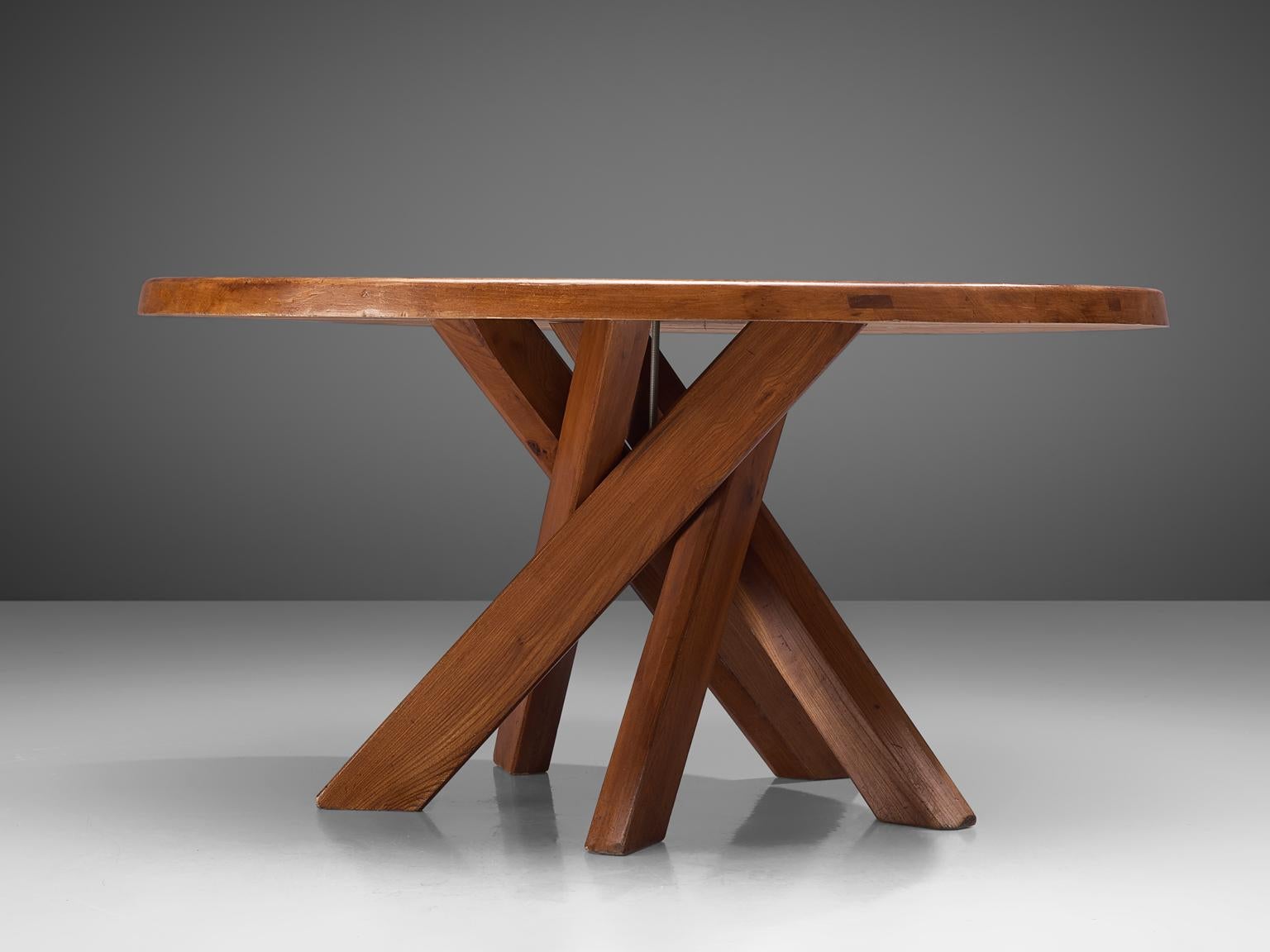 Elm Pierre Chapo T21D Dining Table with Three S38A Benches, 1960s