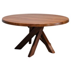 Table ronde Pierre Chapo T21D, en bois d'orme avec base emblématique 