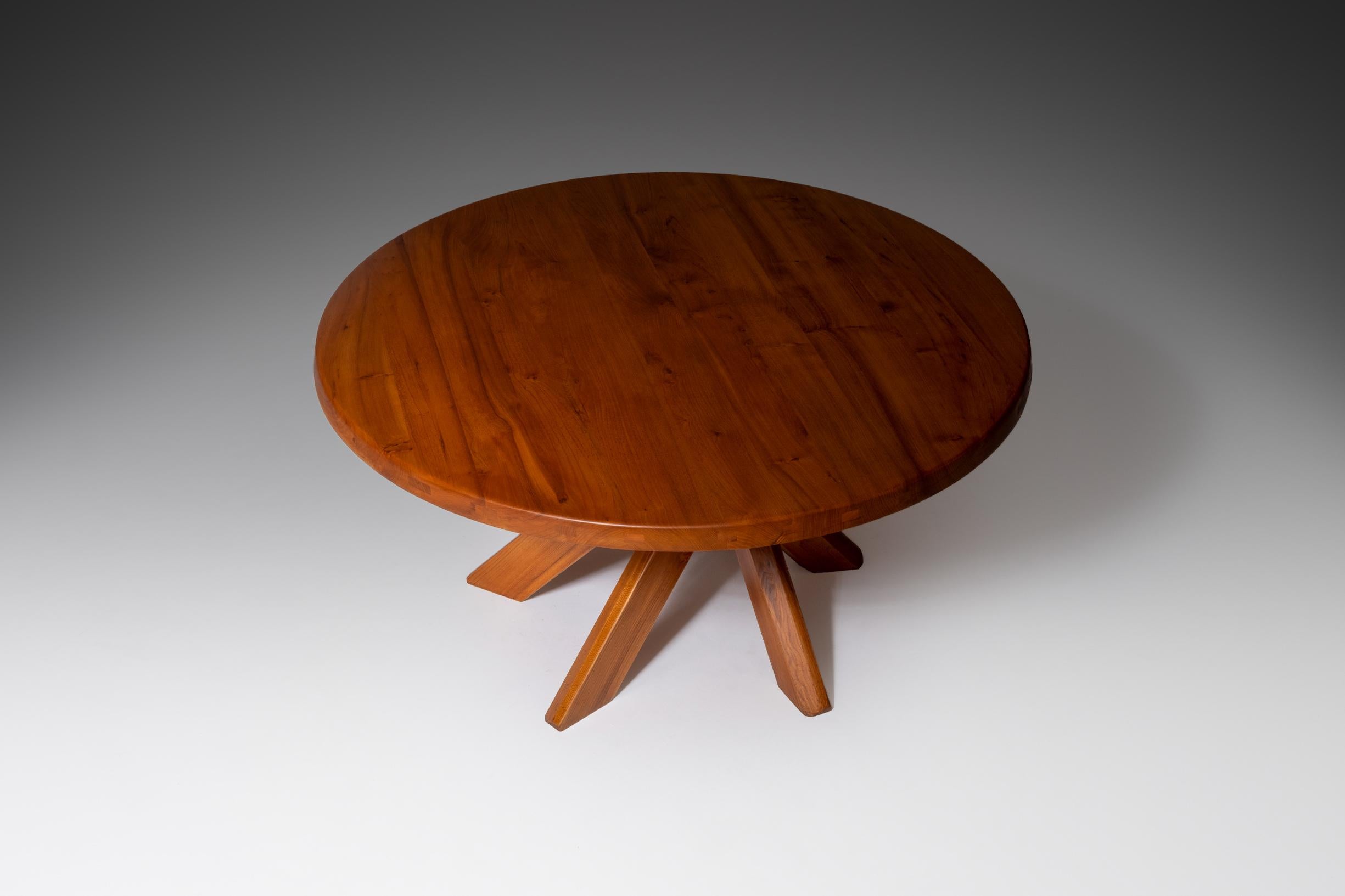 20th Century Pierre Chapo T21D Round Dining Table in Solid Elm
