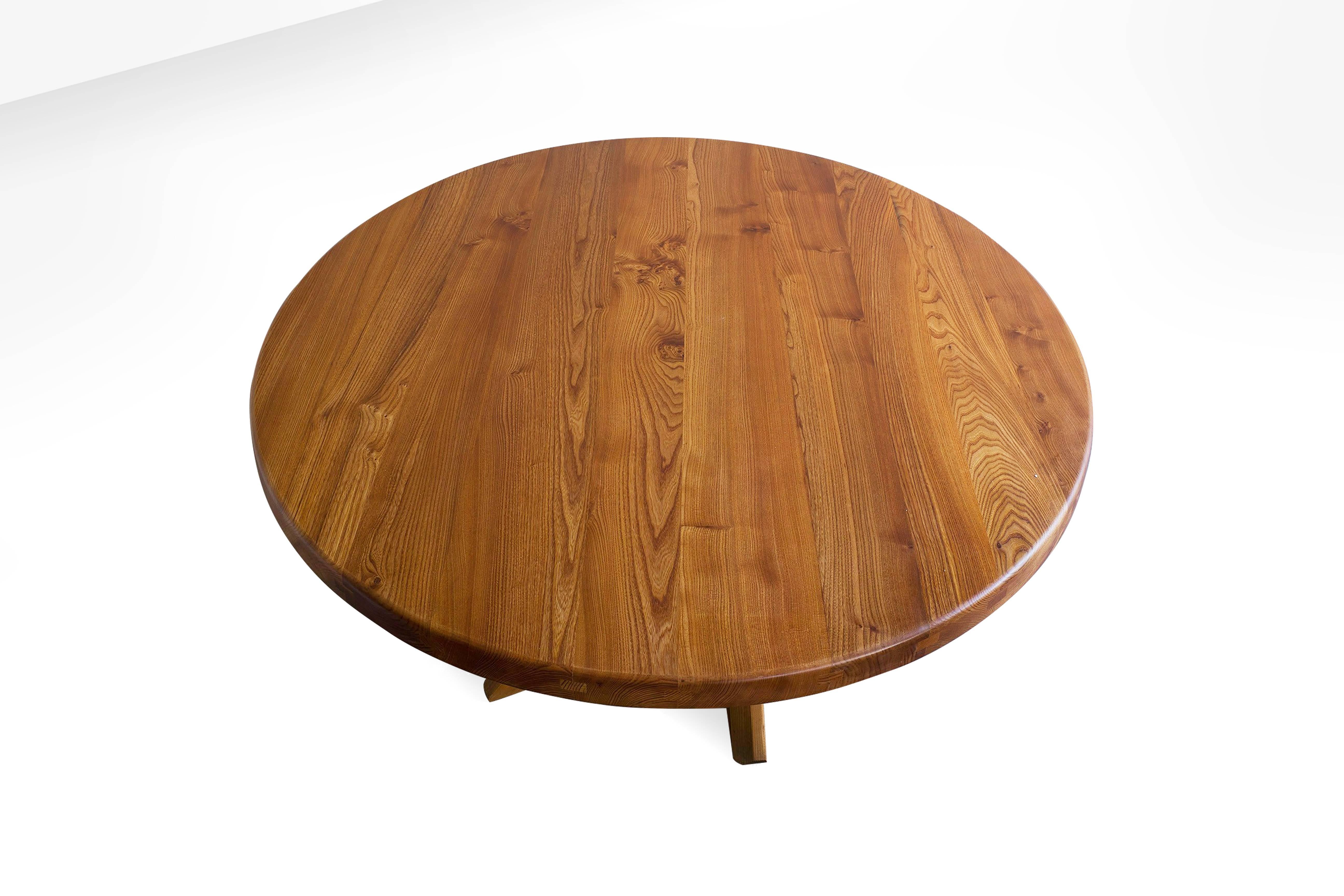 Mid-Century Modern Pierre Chapo T21D Round Dining Table in Solid Elm, France, 1960s