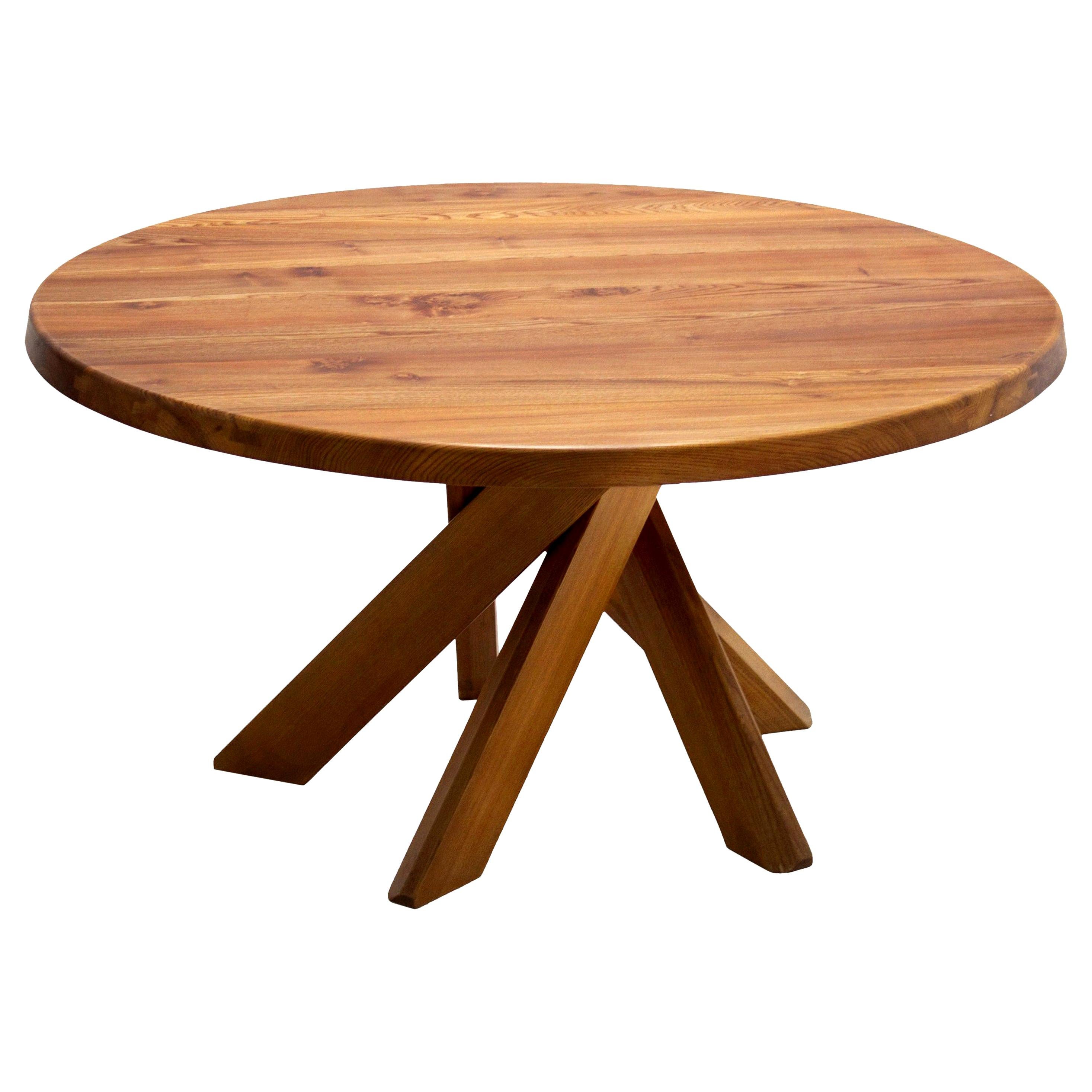 Pierre Chapo T21D Round Dining Table in Solid Elm, France, 1960s