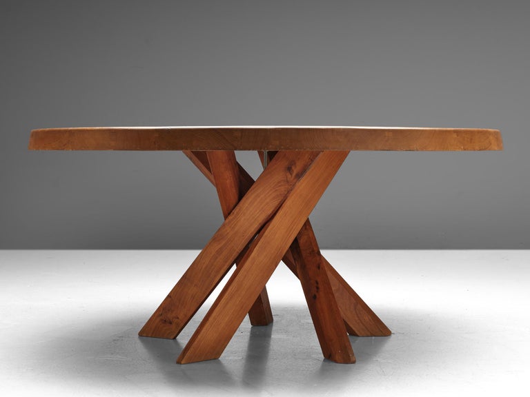 Mid-Century Modern Large Pierre Chapo T21E 'Sfax' Dining Table in Solid Elm , Dm 160cm/63 in.