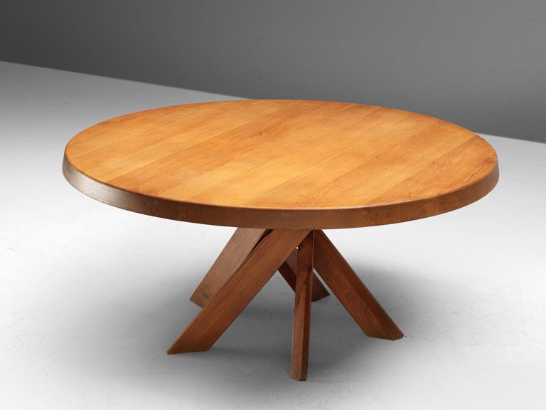 French Large Pierre Chapo T21E 'Sfax' Dining Table in Solid Elm , Dm 160cm/63 in.