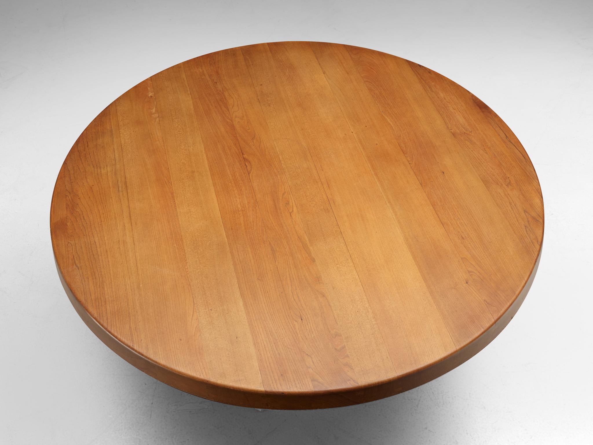 French Large Pierre Chapo T21E 'Sfax' Dining Table in Solid Elm , Dm 160cm/63 in.