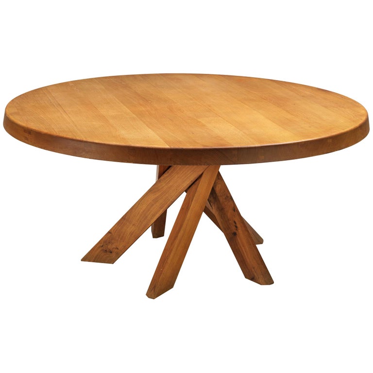 Large Pierre Chapo T21E 'Sfax' Dining Table in Solid Elm , Dm 160cm/63 in.