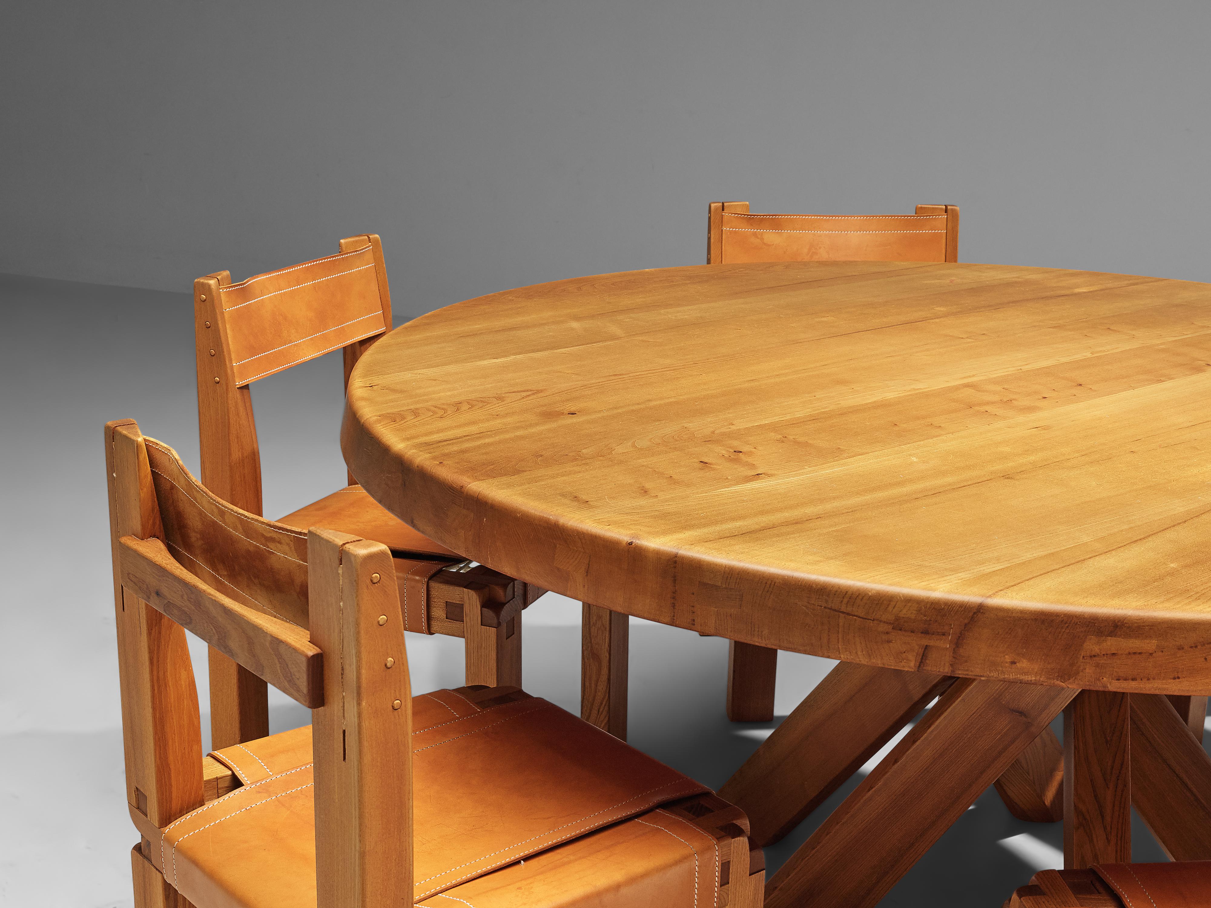 Pierre Chapo T21E 'Sfax' Round Dining Table in Solid Elm 4