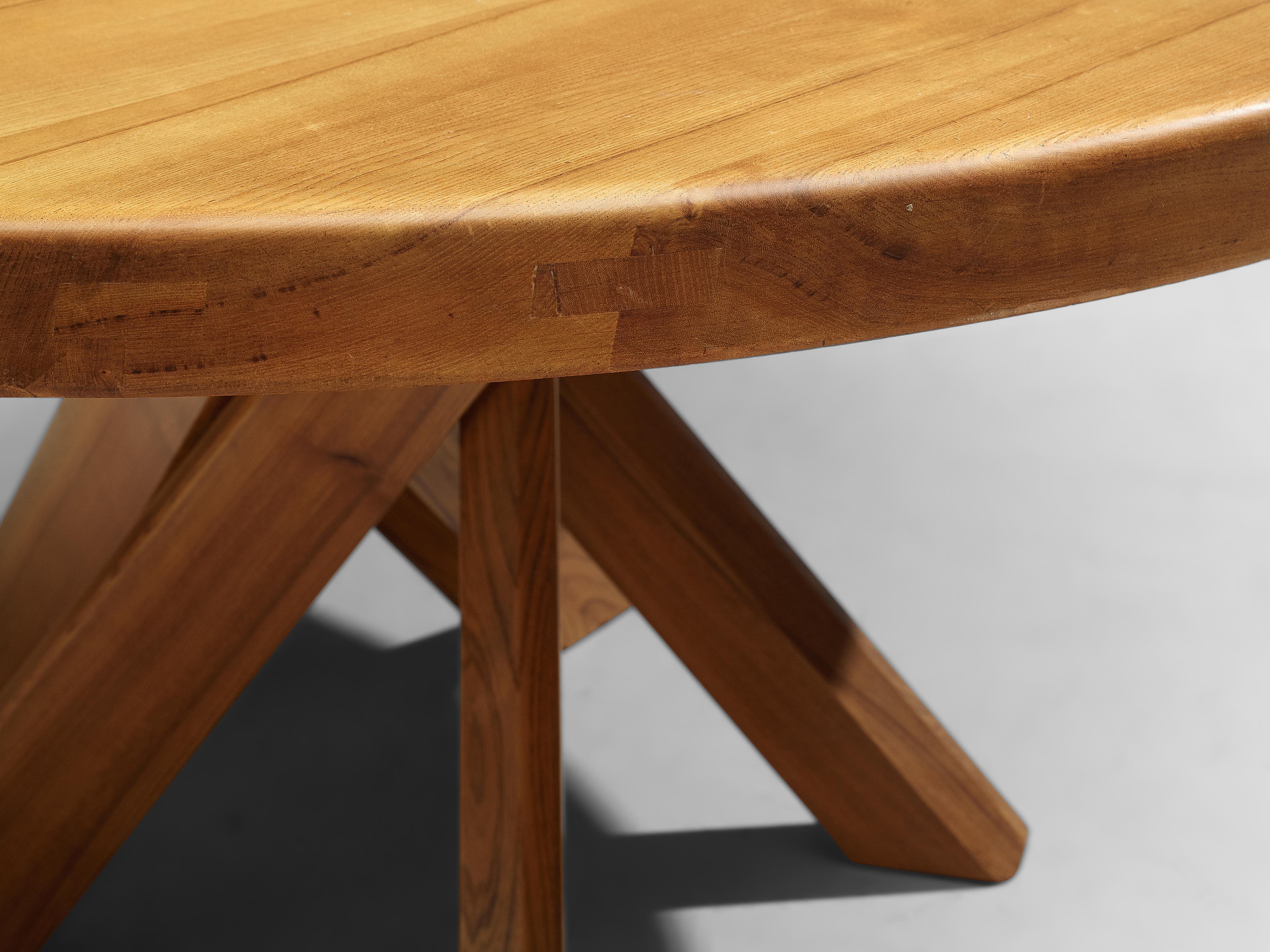 Mid-Century Modern Pierre Chapo T21E 'Sfax' Round Dining Table in Solid Elm