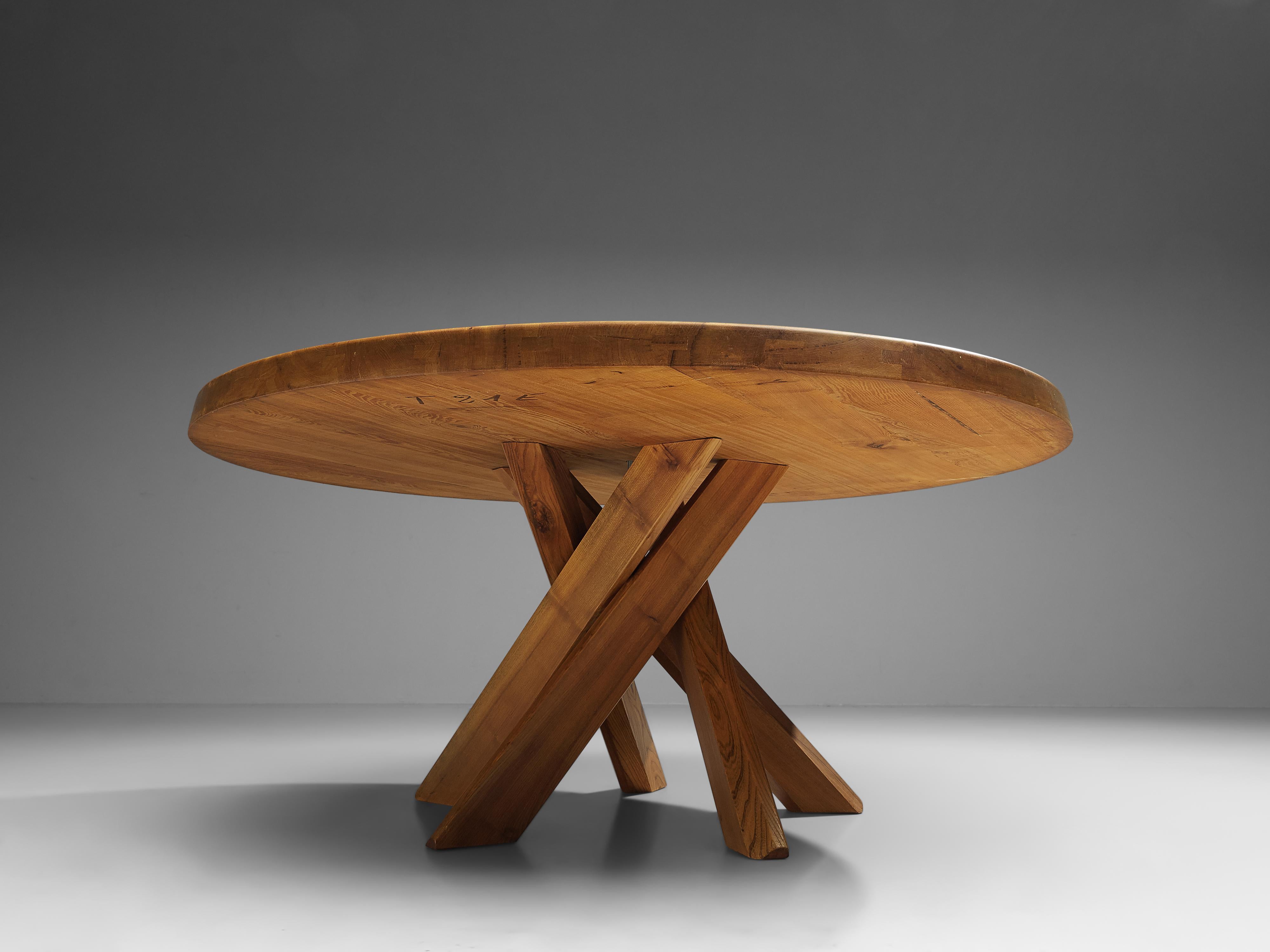 Mid-20th Century Pierre Chapo T21E 'Sfax' Round Dining Table in Solid Elm