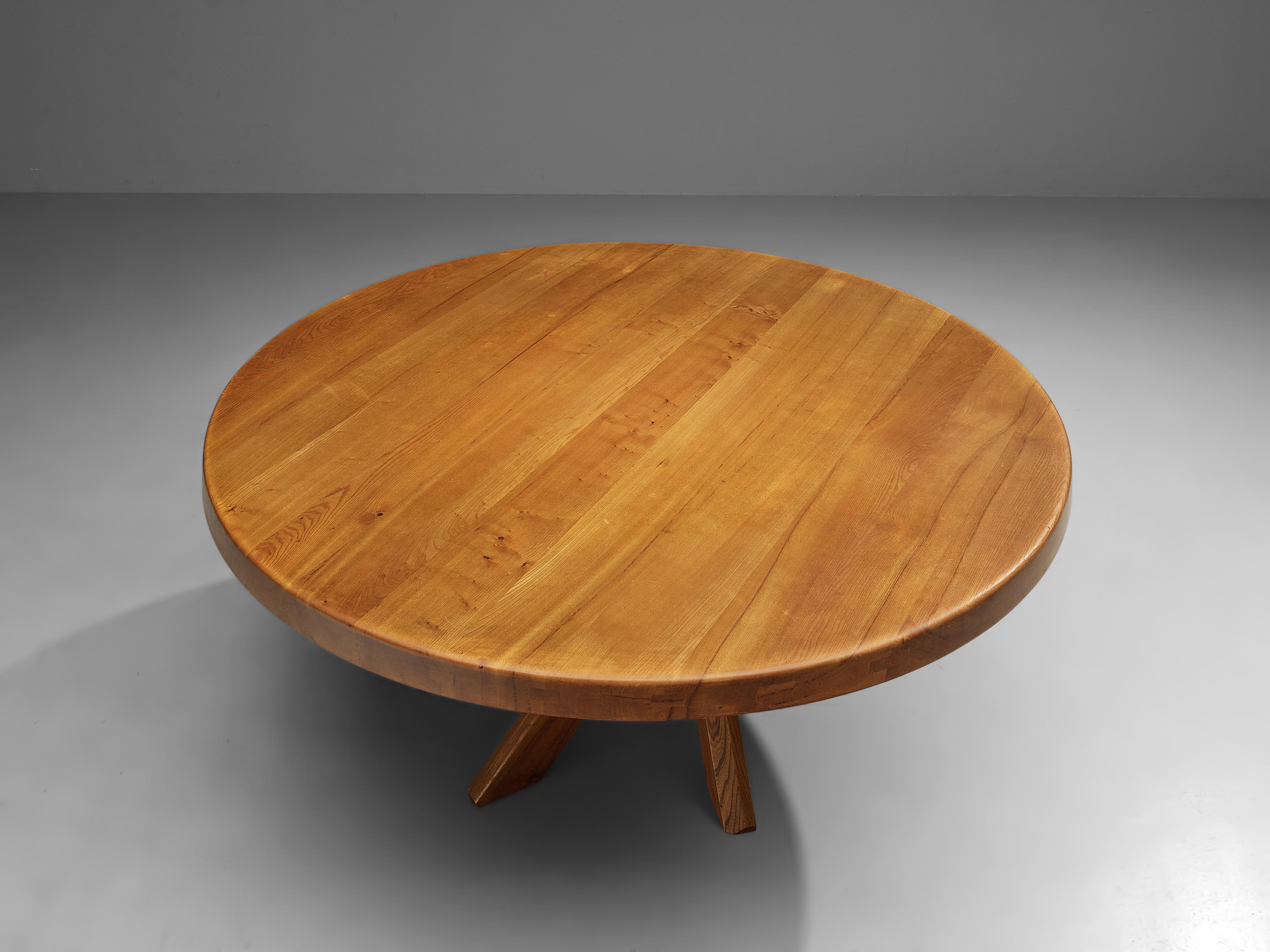 Pierre Chapo T21E 'Sfax' Round Dining Table in Solid Elm 2