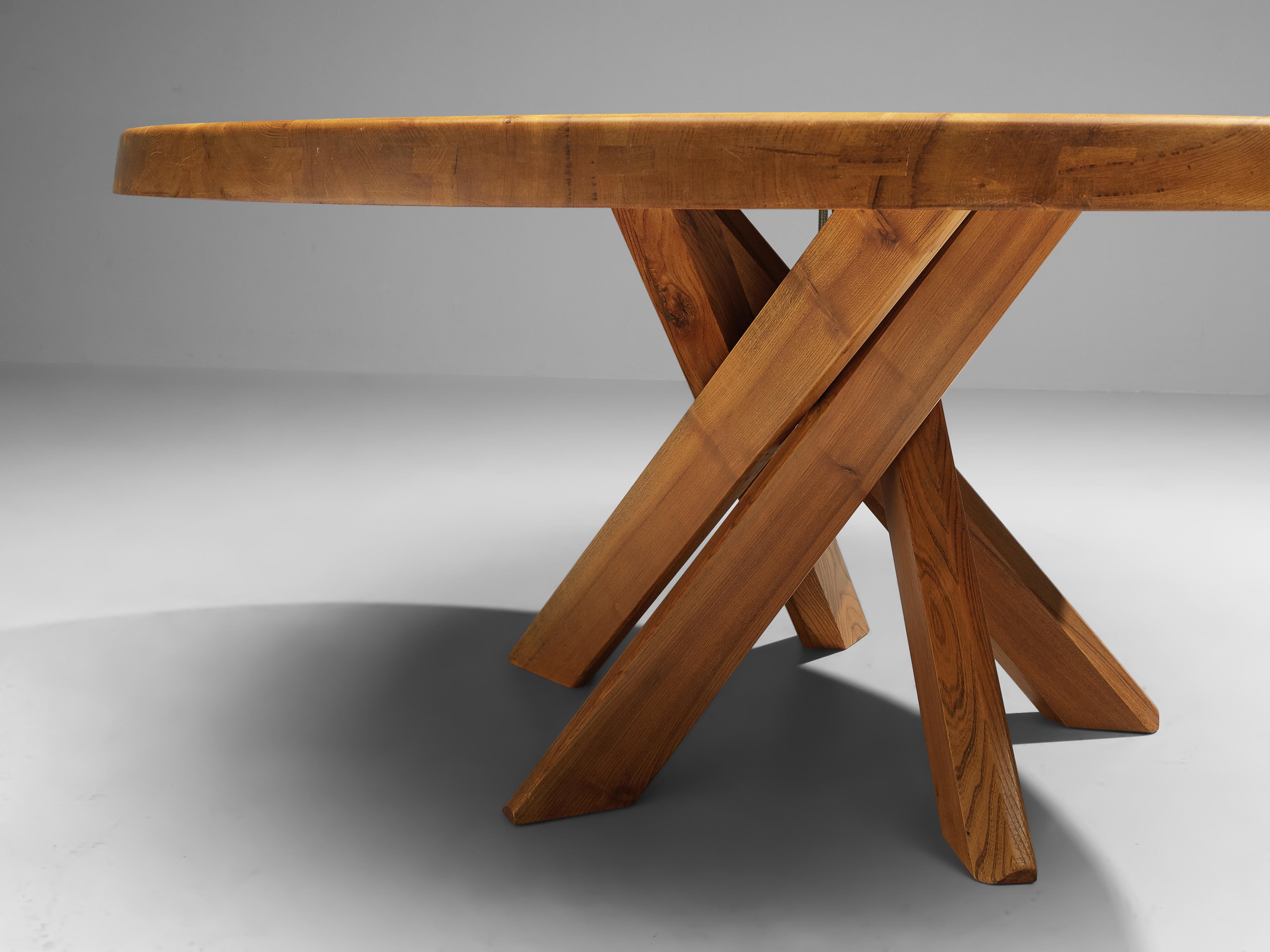 Pierre Chapo T21E 'Sfax' Round Dining Table in Solid Elm 3