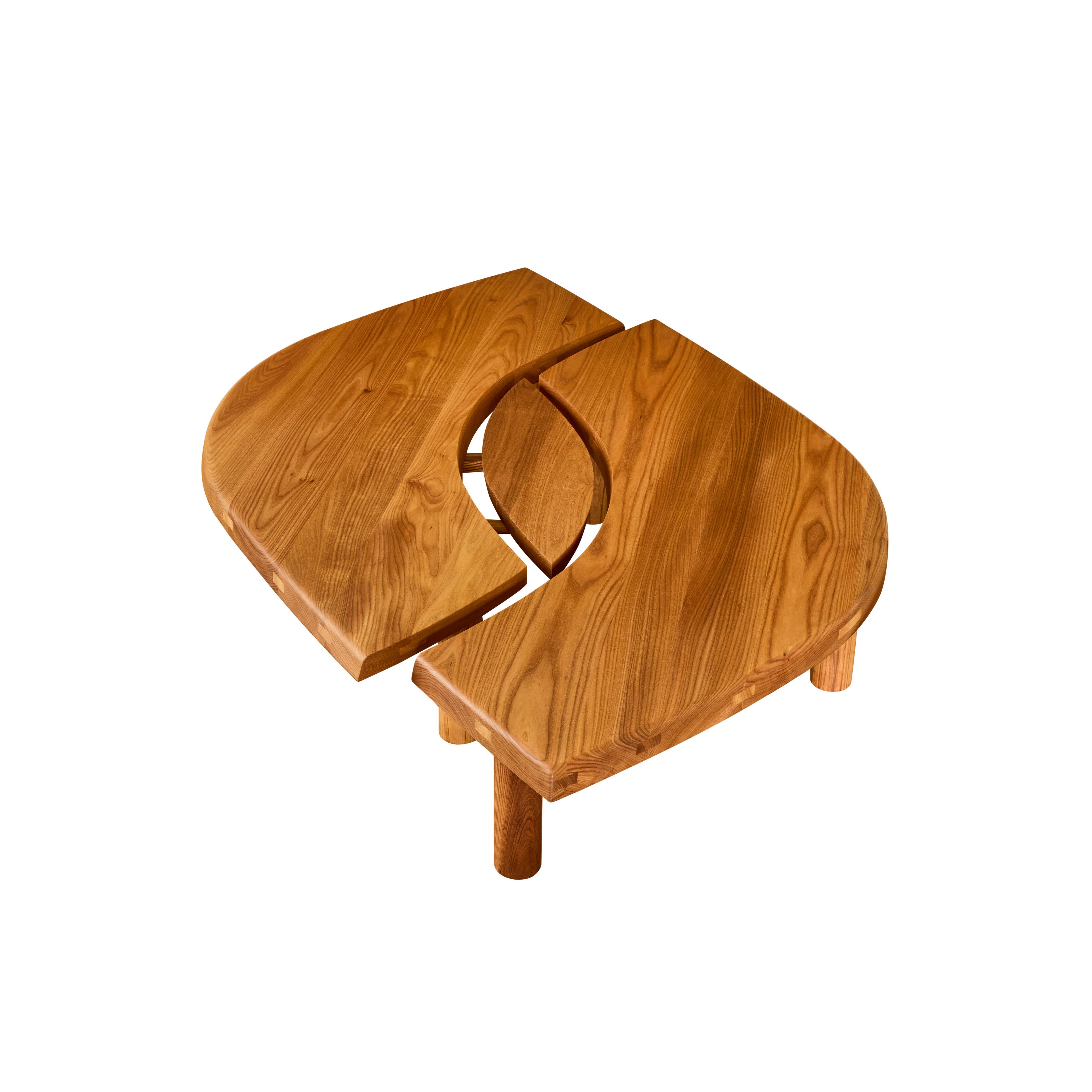 Pierre Chapo 'T22 Bow' Handcrafted Modular Low Table in Elm for Chapo Création For Sale 6