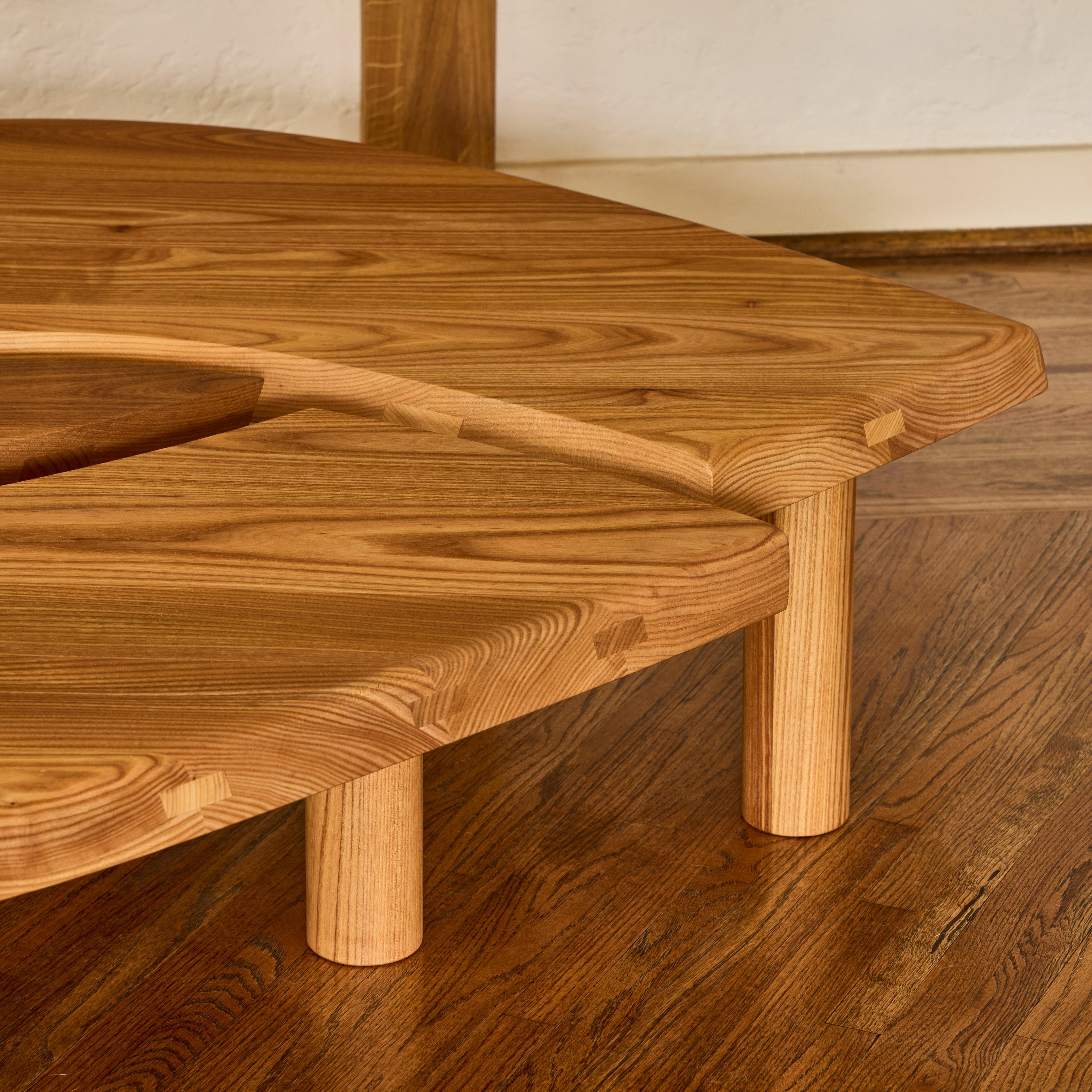 European Pierre Chapo 'T22 Bow' Handcrafted Modular Low Table in Elm for Chapo Création For Sale