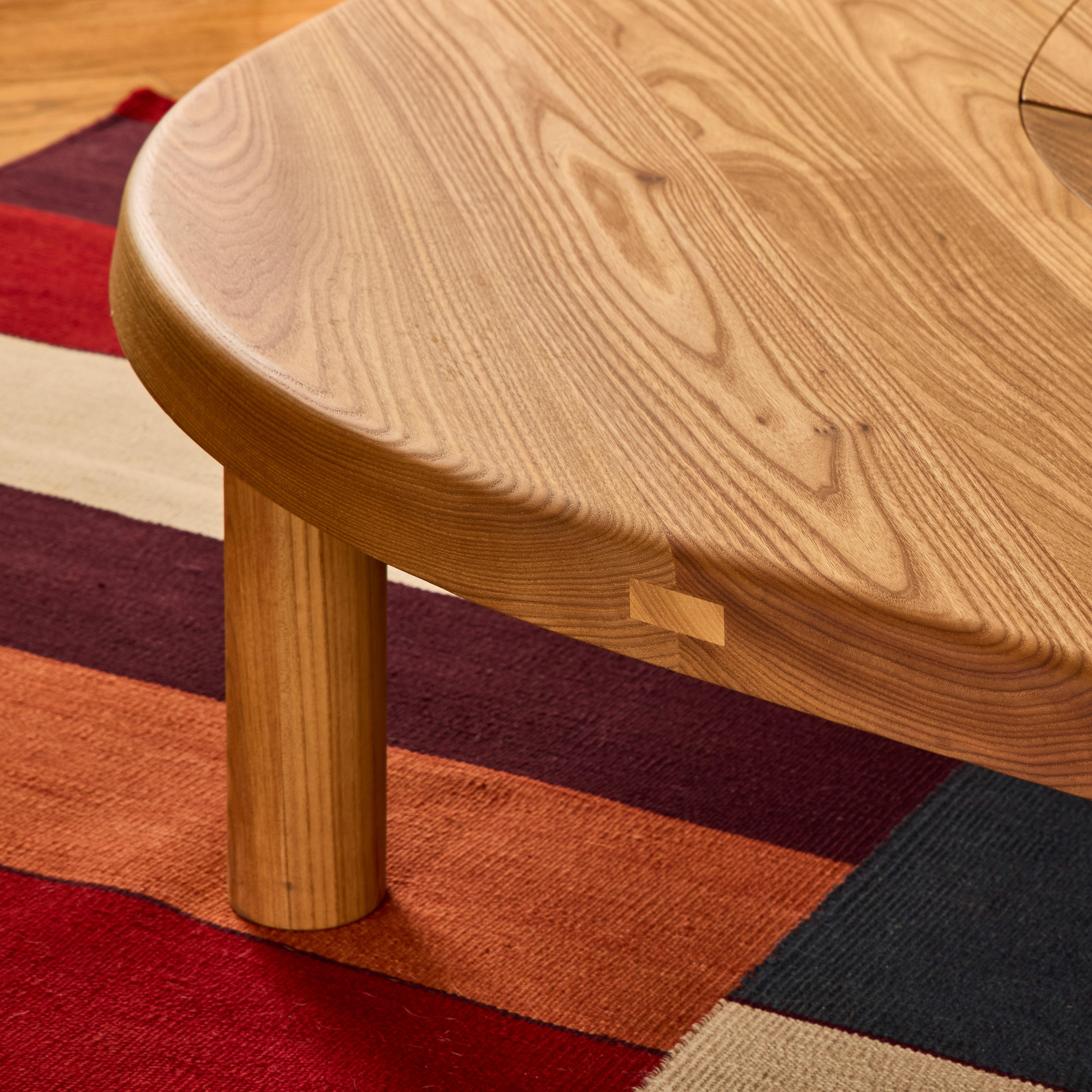Oiled Pierre Chapo 'T22 Bow' Handcrafted Modular Low Table in Elm for Chapo Création For Sale