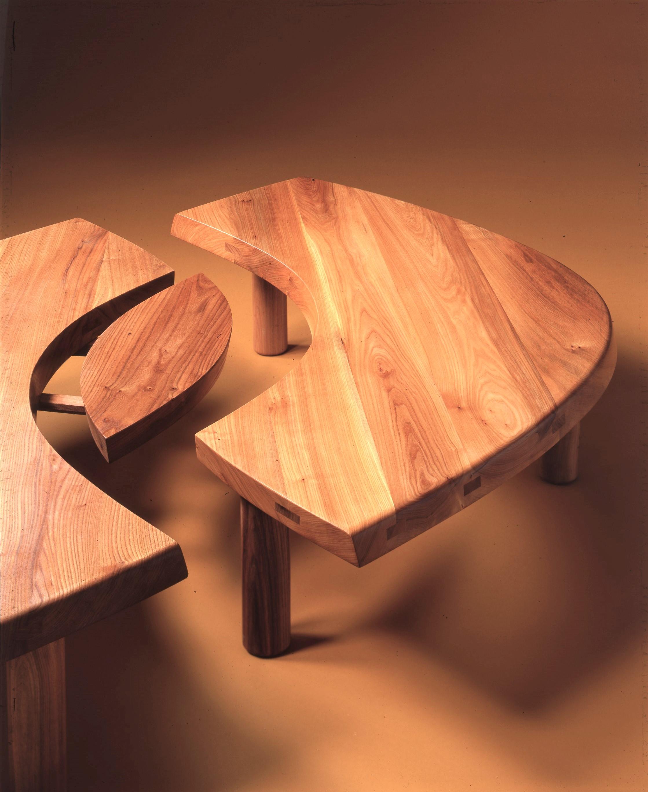 Pierre Chapo 'T22 Bow' Handcrafted Modular Low Table in Elm for Chapo Création For Sale 11