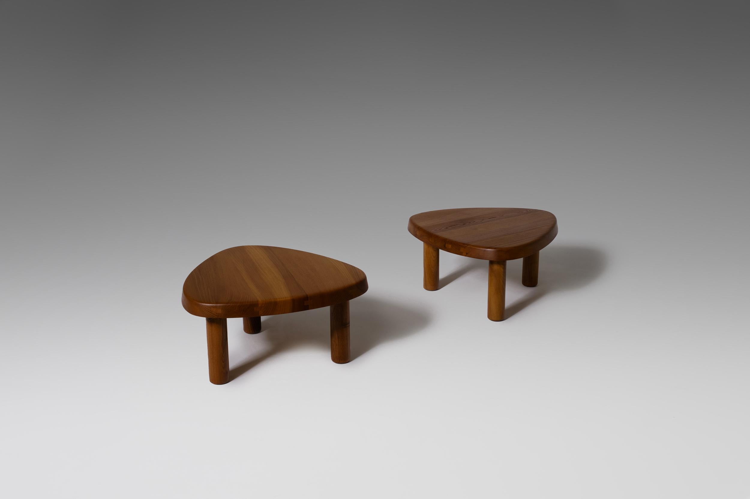 Mid-Century Modern Pierre Chapo ‘T23’ Solid Elm Side Tables, Set of Two