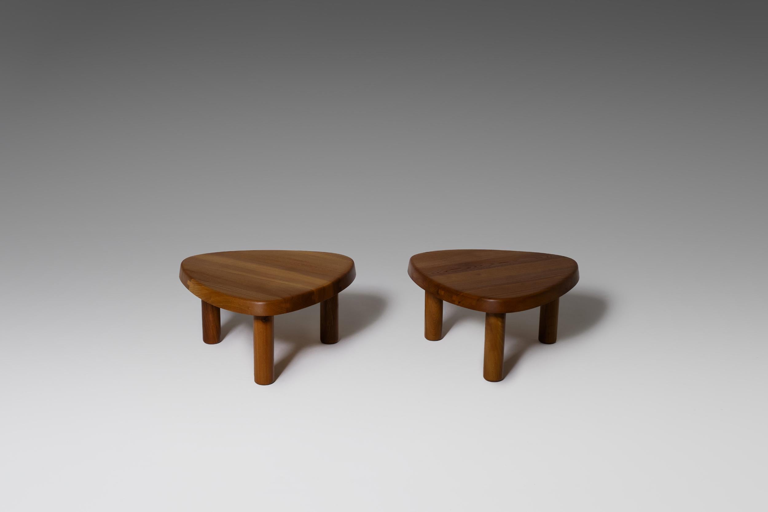 French Pierre Chapo ‘T23’ Solid Elm Side Tables, Set of Two