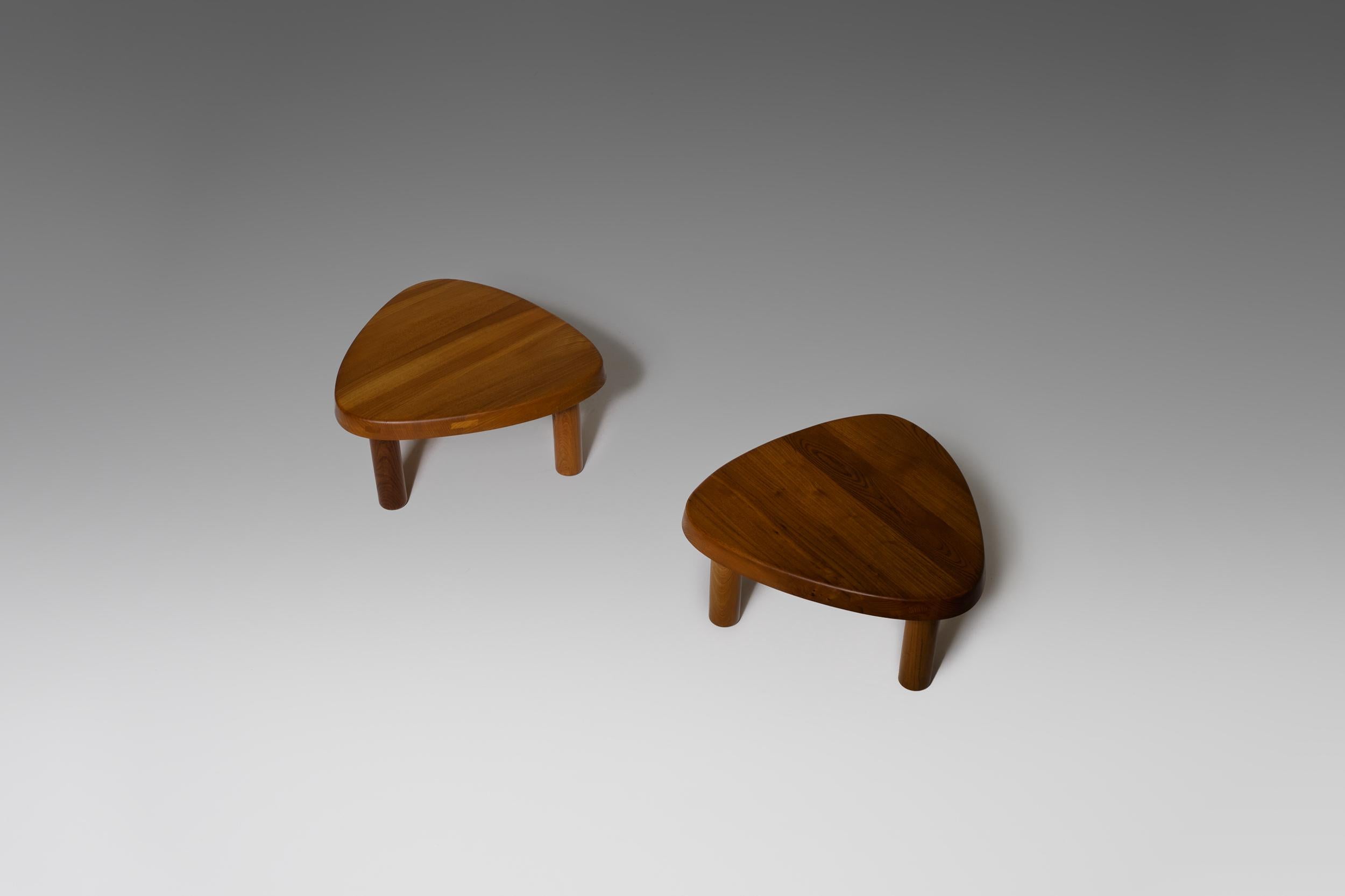 Pierre Chapo ‘T23’ Solid Elm Side Tables, Set of Two In Excellent Condition In Rotterdam, NL