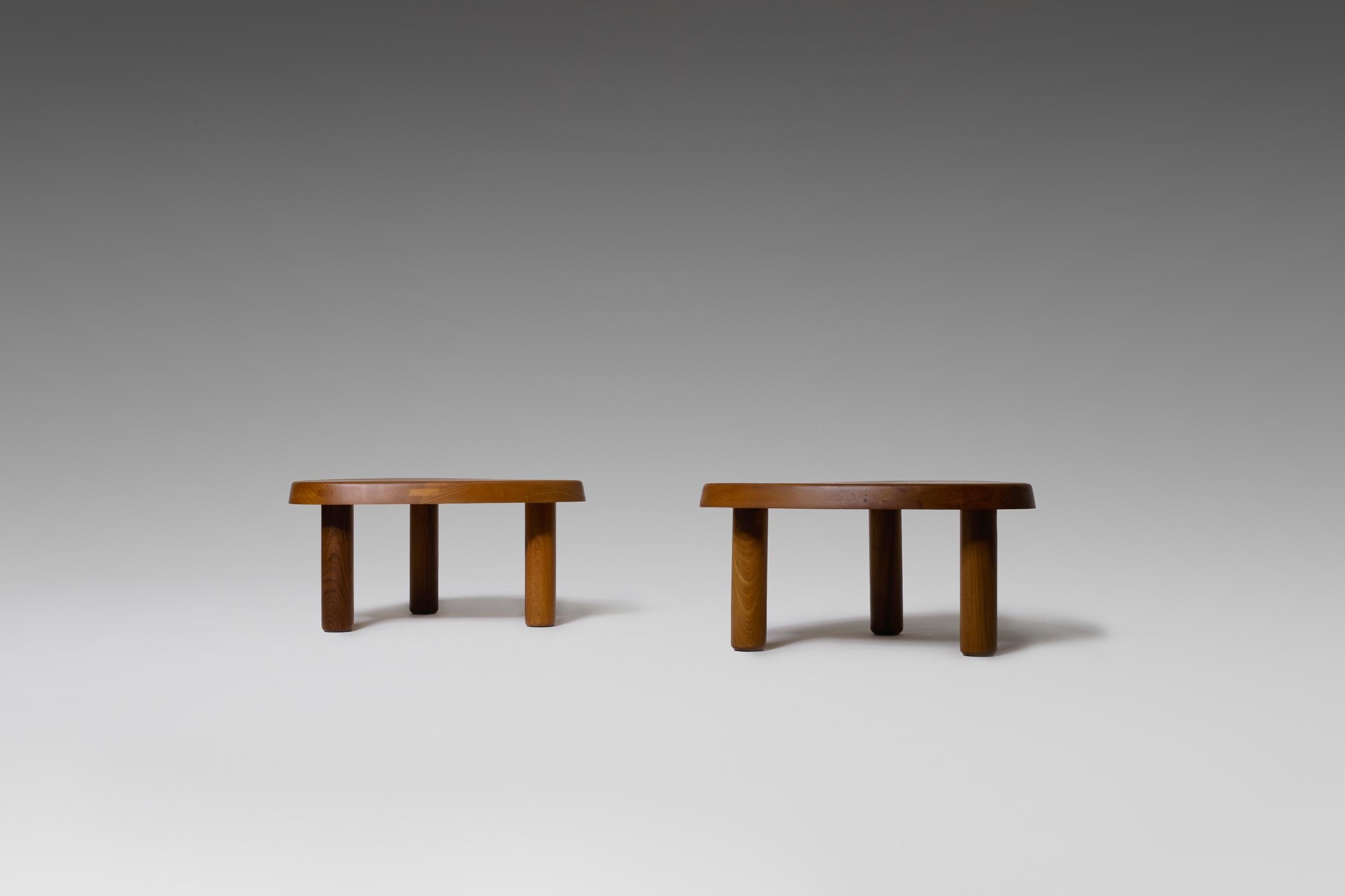 20th Century Pierre Chapo ‘T23’ Solid Elm Side Tables, Set of Two