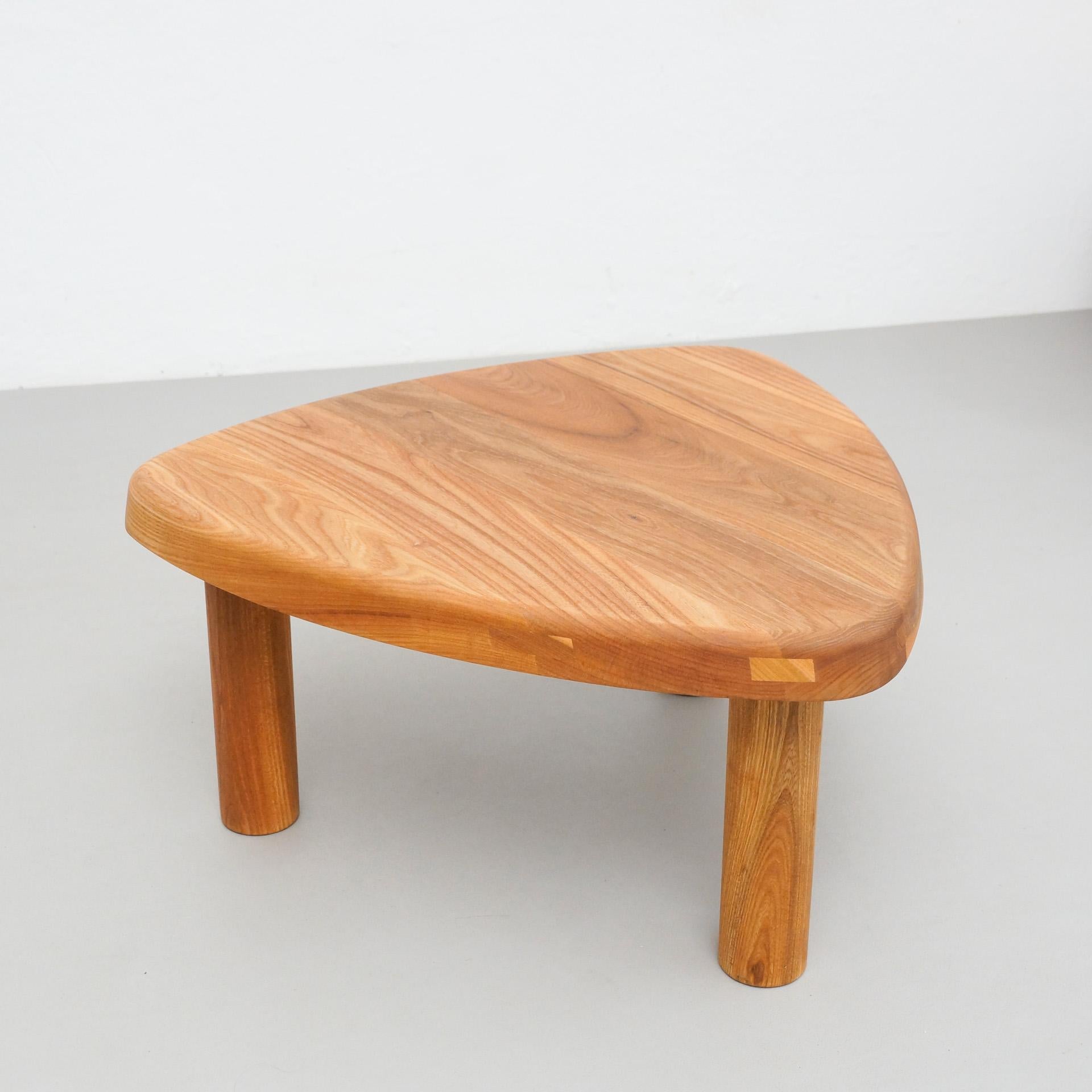 French Pierre Chapo T23 Solid Elm Wood Formalist Side Table