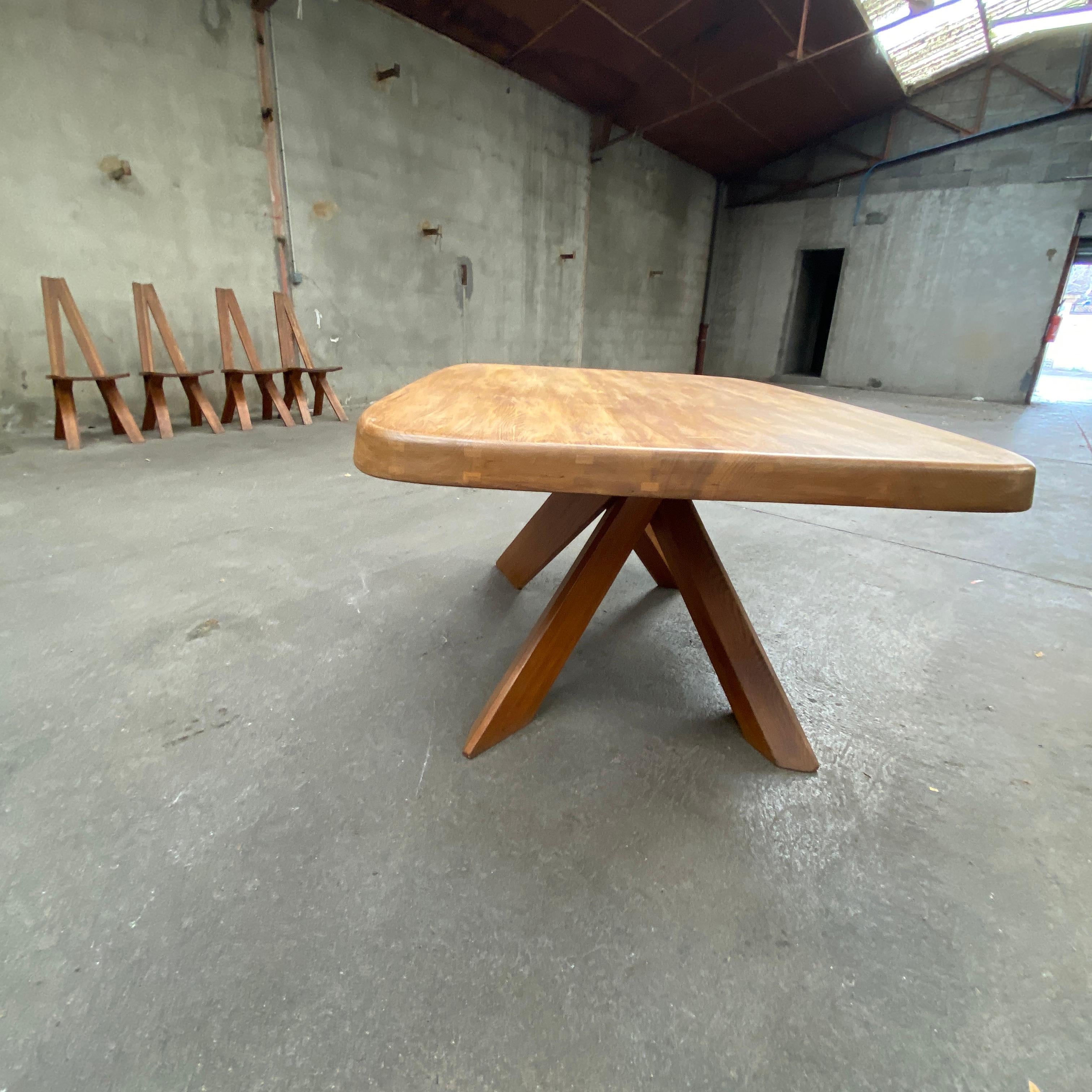 French Pierre Chapo T35C Aban Elm Table, 1970